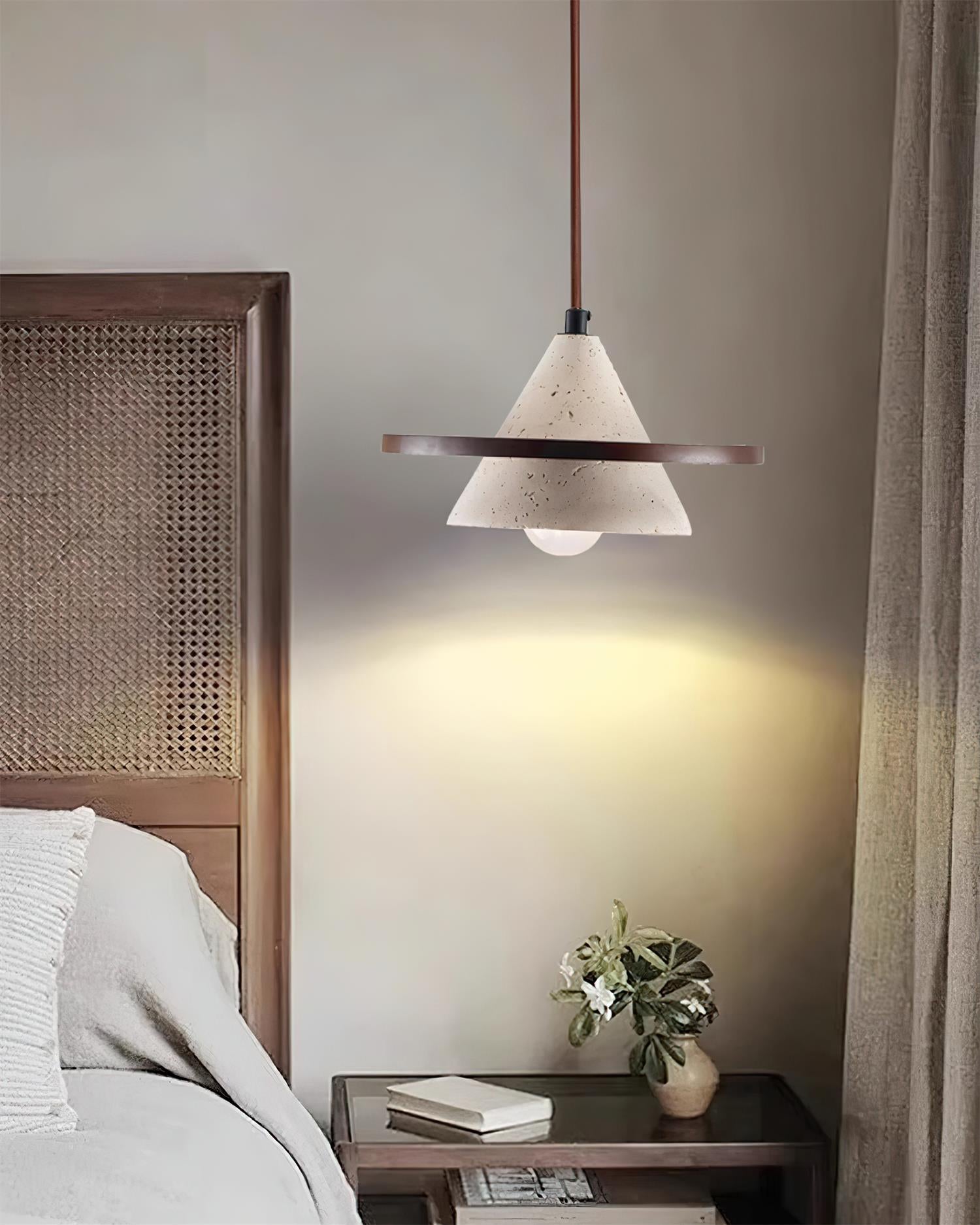 Ritta Pendant Light Wooen Disc Travertine - Letslighting