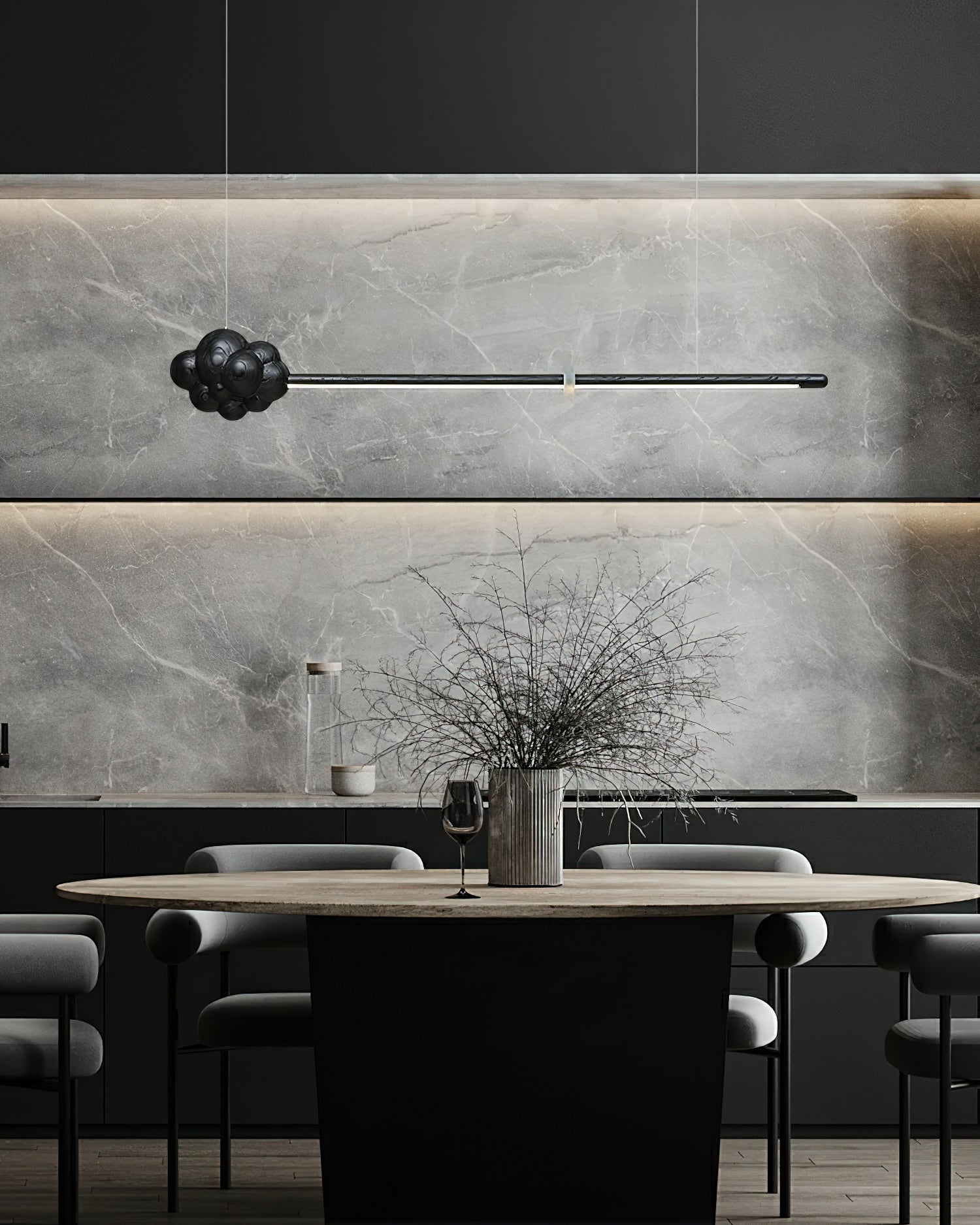 Lustra Pendelleuchte Holzstab Wolke Minimalistisch-Letslighting