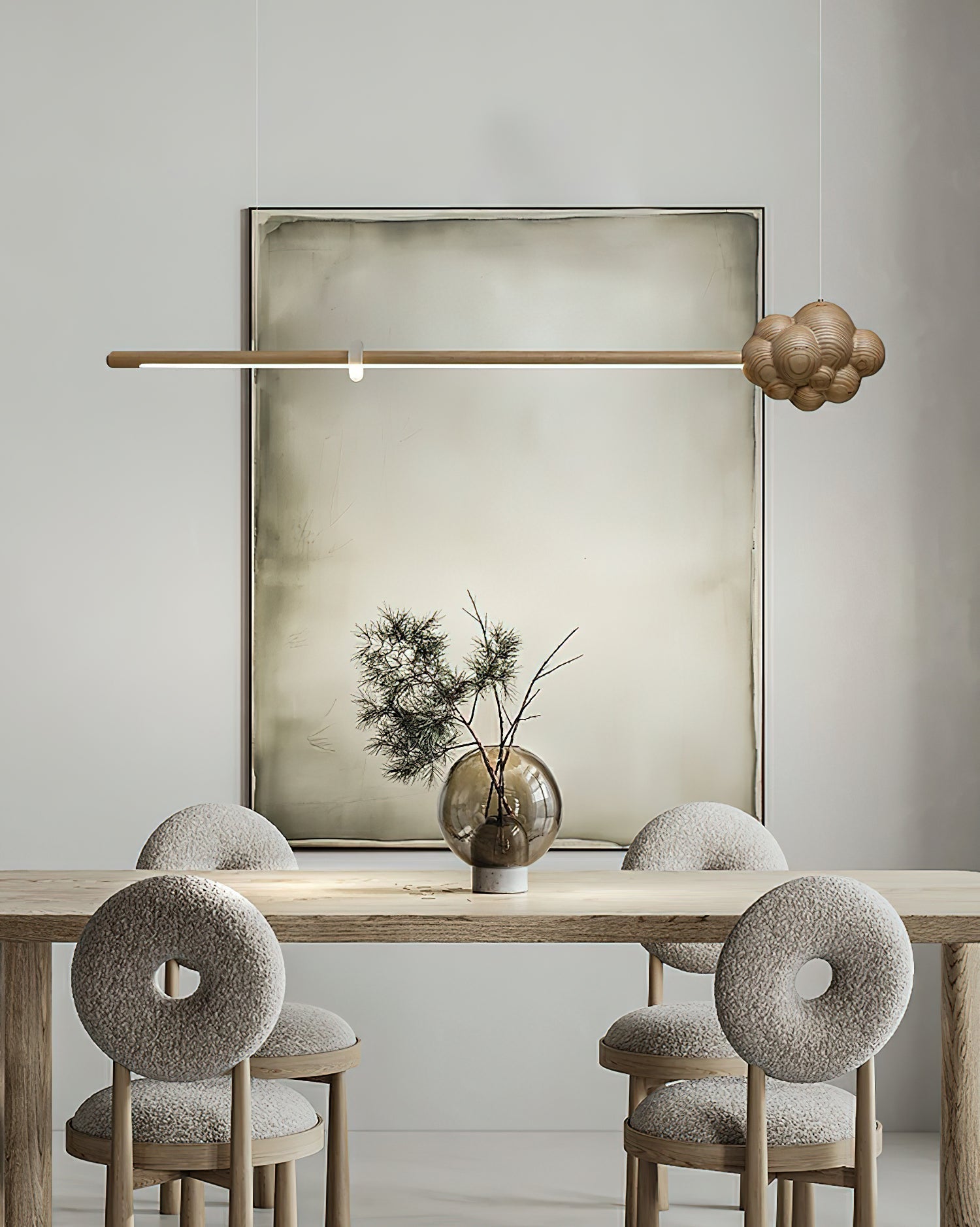 Lustra Pendelleuchte Holzstab Wolke Minimalistisch-Letslighting