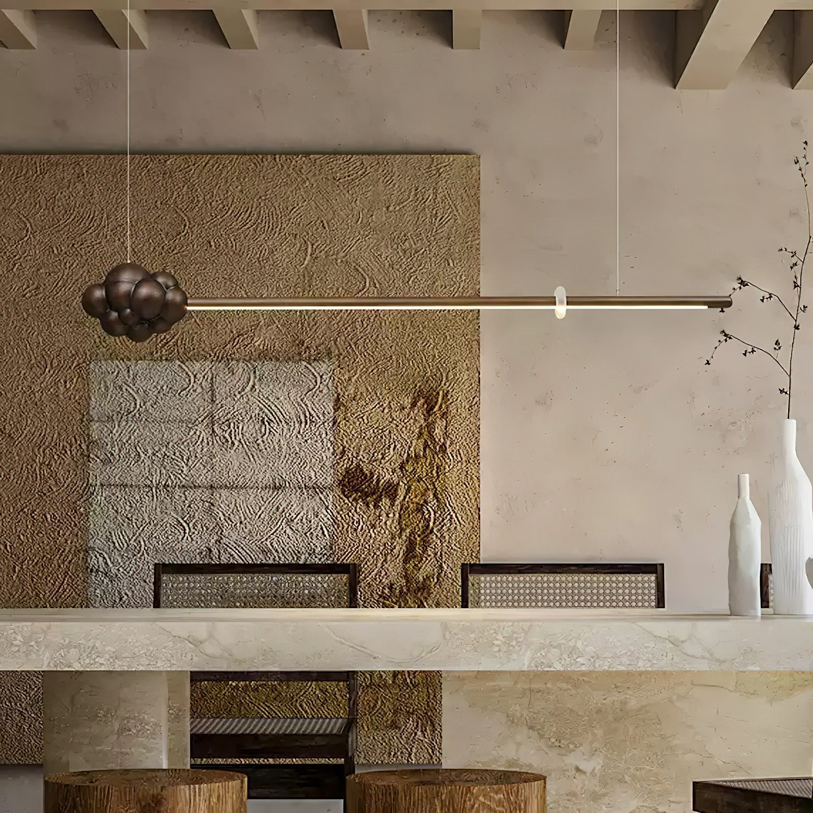 Lustra Pendelleuchte Holzstab Wolke Minimalistisch-Letslighting