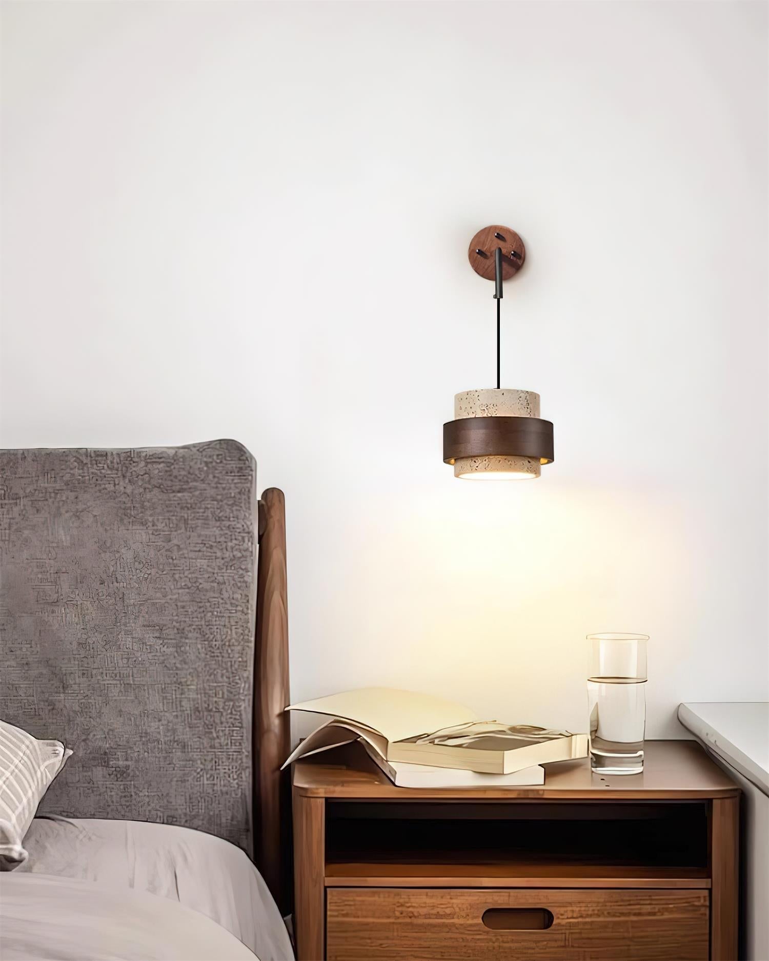 Wall Lamp Travertine and Walnut Accent Modern Minimalist - Letslighting