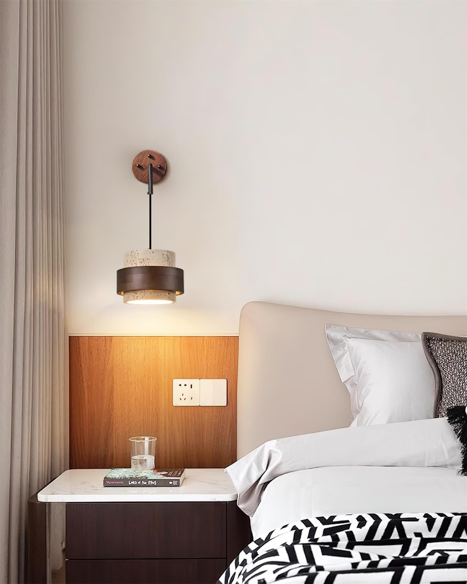 Wall Lamp Travertine and Walnut Accent Modern Minimalist - Letslighting
