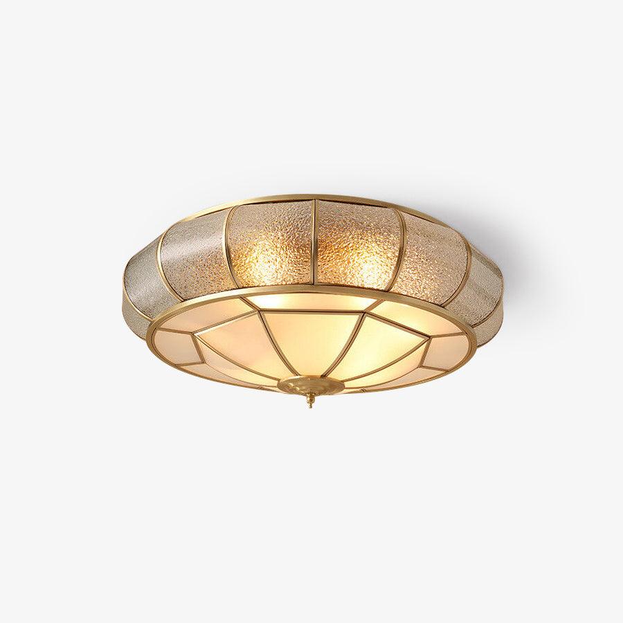 Ulrinara Postmoderne Luxus-Deckenleuchte "Drum" in Messing und Glas-Letslighting