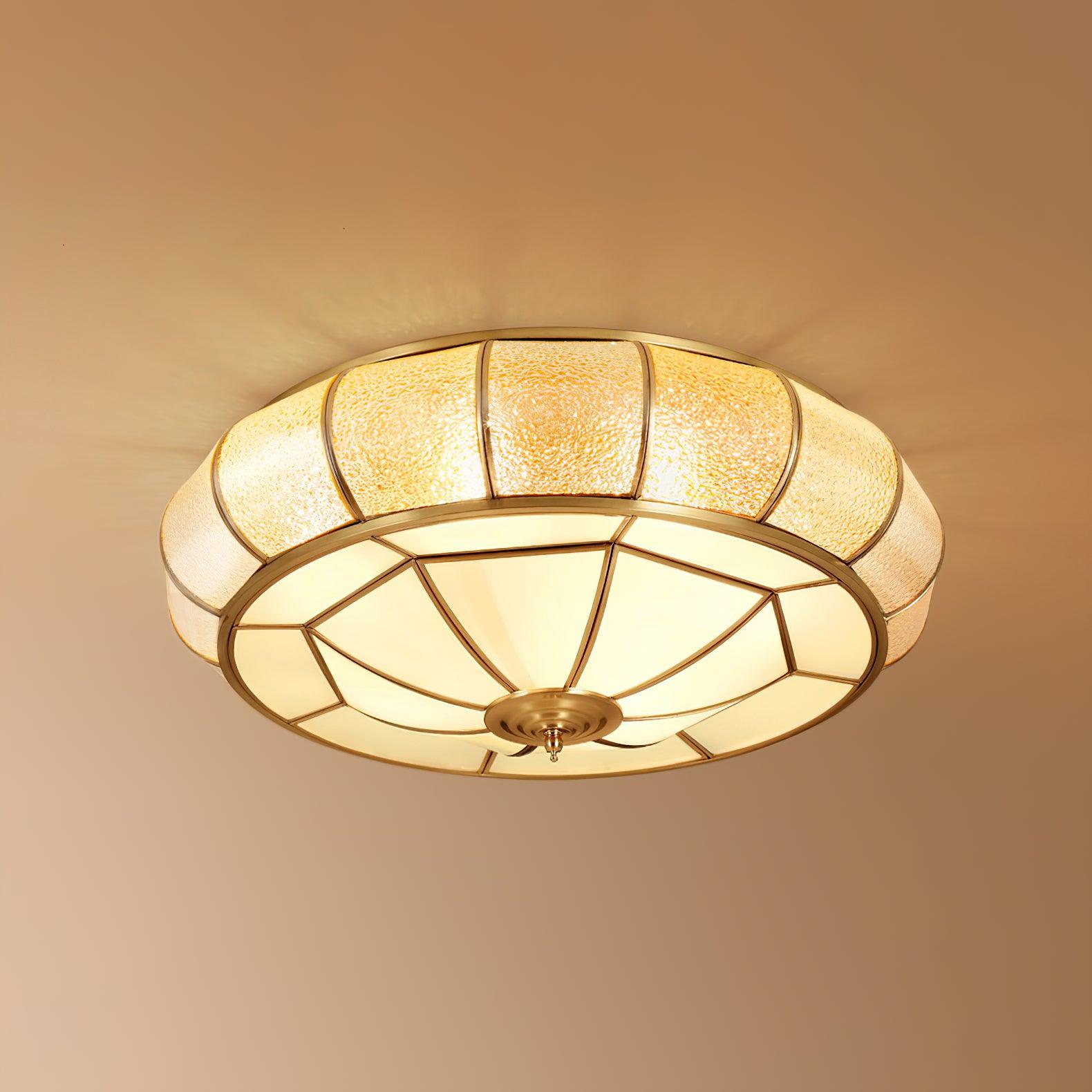 Ulrinara Postmoderne Luxus-Deckenleuchte "Drum" in Messing und Glas-Letslighting