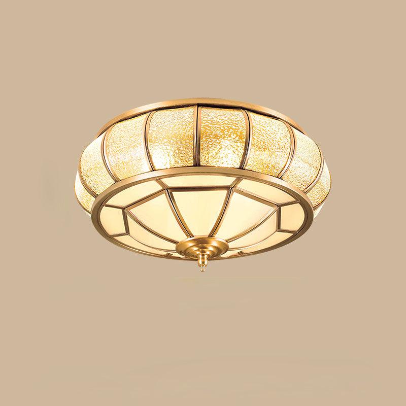 Ulrinara Postmoderne Luxus-Deckenleuchte "Drum" in Messing und Glas-Letslighting
