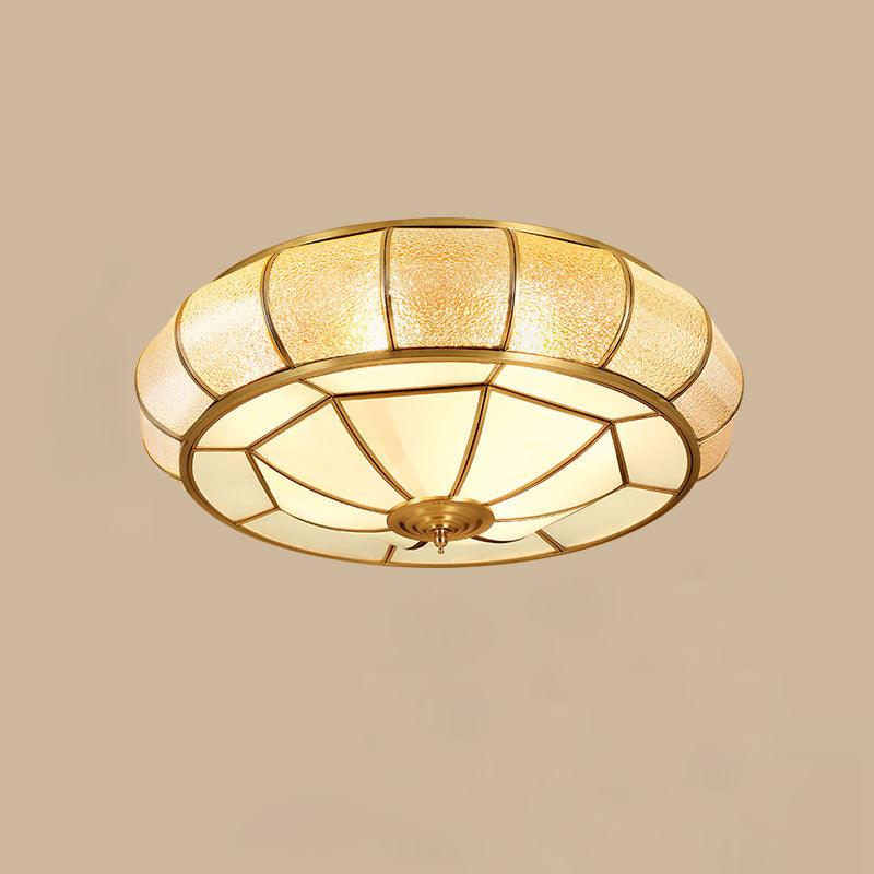 Ulrinara Postmoderne Luxus-Deckenleuchte "Drum" in Messing und Glas-Letslighting