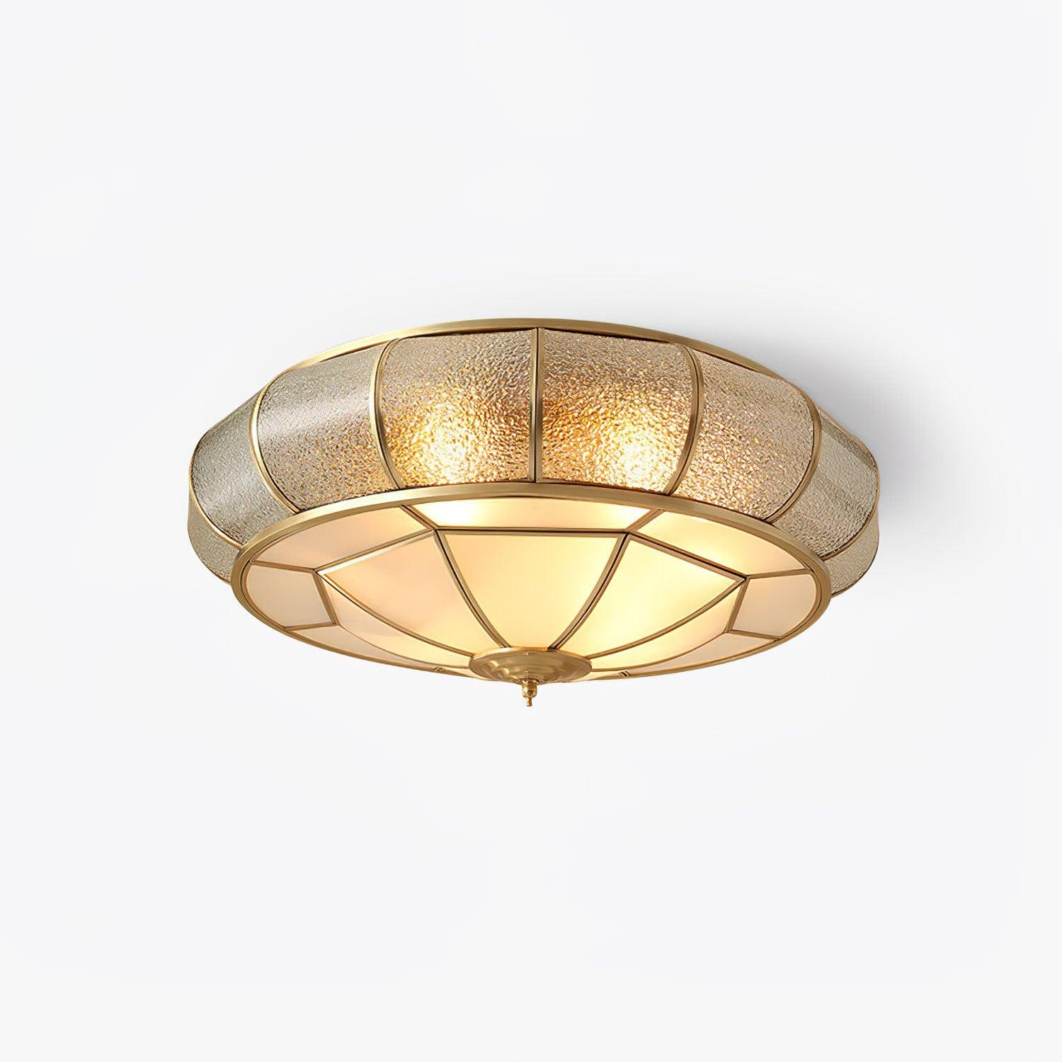 Ulrinara Postmoderne Luxus-Deckenleuchte "Drum" in Messing und Glas-Letslighting