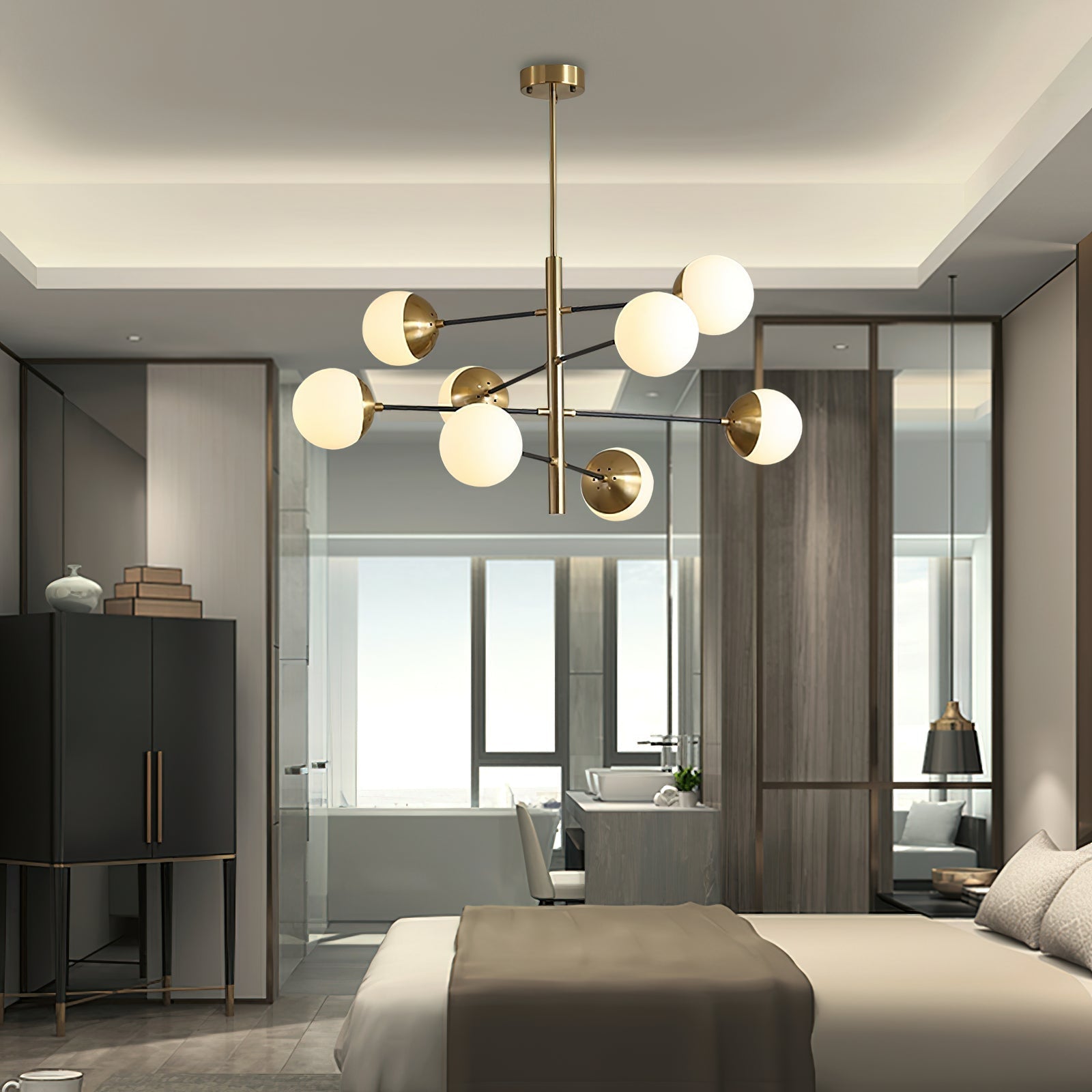 Ultra Modern Minimalist Brass Metal Glass Chandelier - Letslighting