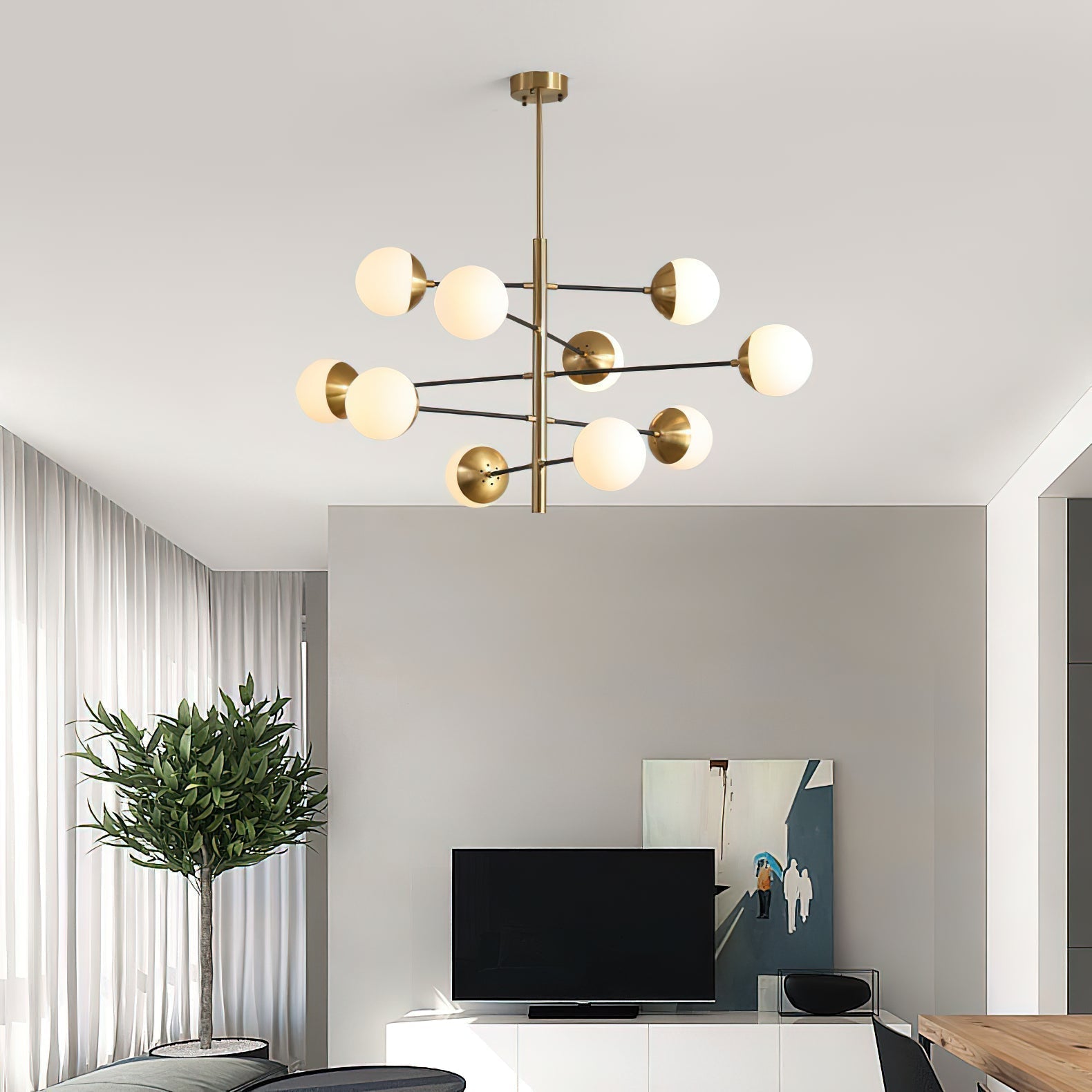 Ultra Modern Minimalist Brass Metal Glass Chandelier - Letslighting