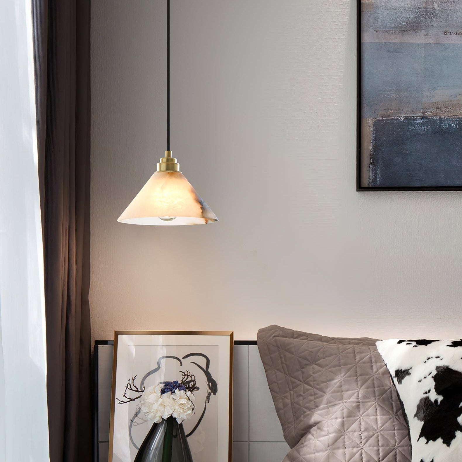 Xen Modern Minimalist Brass Alabaster Pendant Lamp - Letslighting