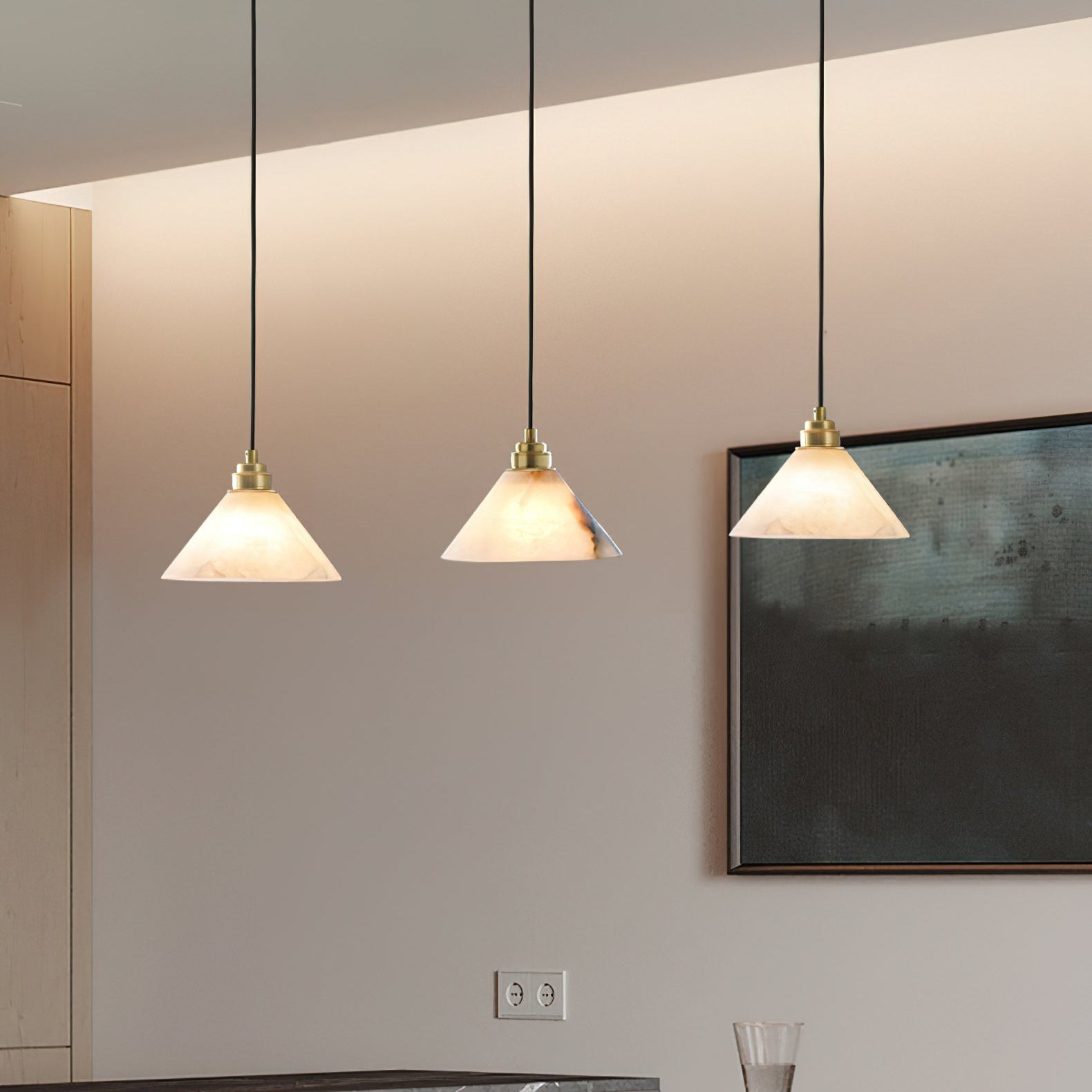 Xen Modern Minimalist Brass Alabaster Pendant Lamp - Letslighting