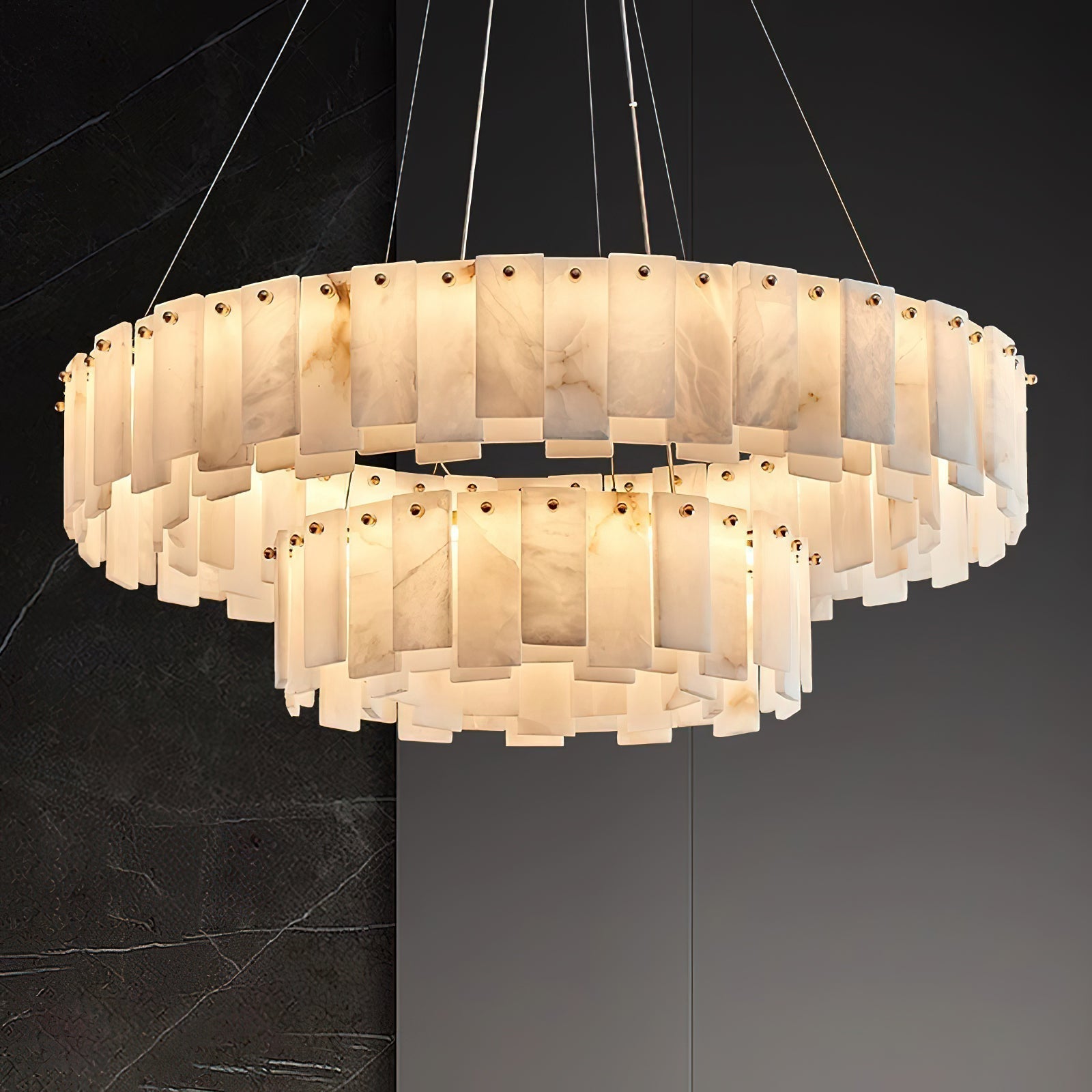 Corbett Chandelier Alabaster Staggered Panel Halo - Letslighting