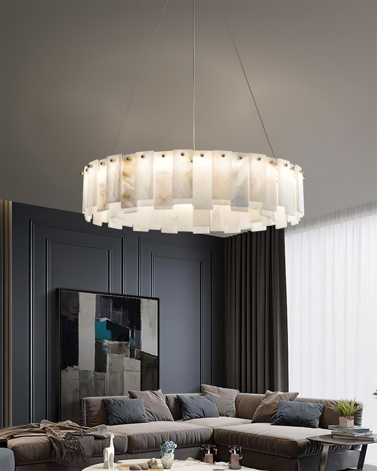 Corbett Chandelier Alabaster Staggered Panel Halo - Letslighting