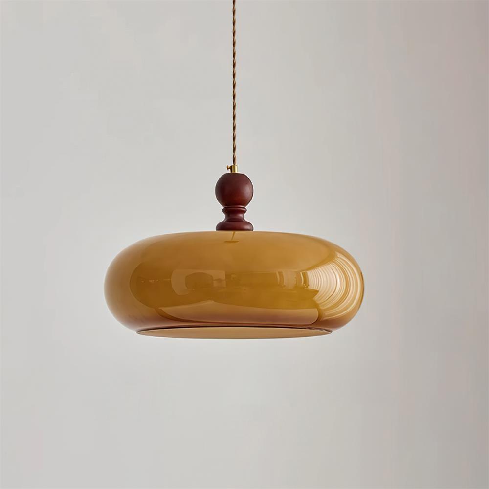 Eldom Pendelleuchte Bernstein Glas Mit Holzdetail-Letslighting