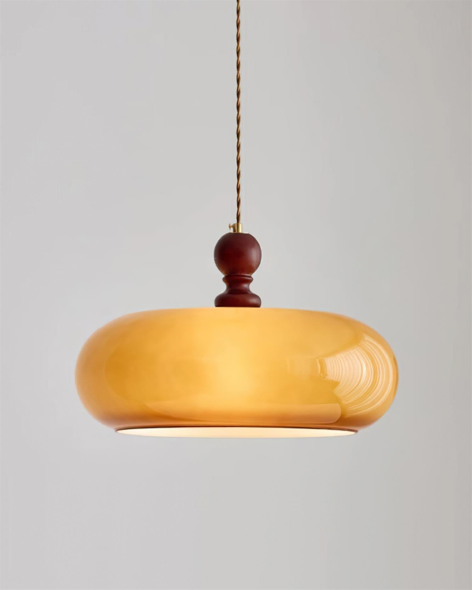Eldom Pendelleuchte Bernstein Glas Mit Holzdetail-Letslighting