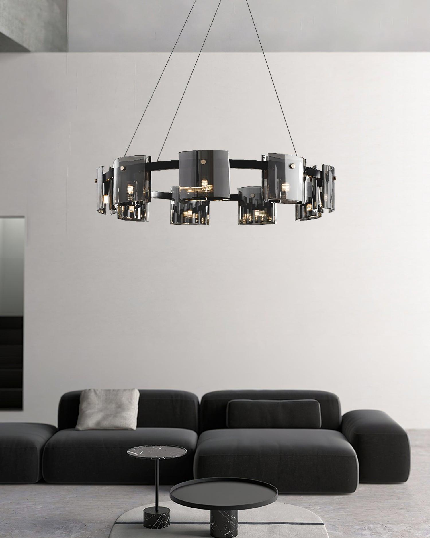 Lustra Kronleuchter Rund Glas Eisen Arme-Letslighting