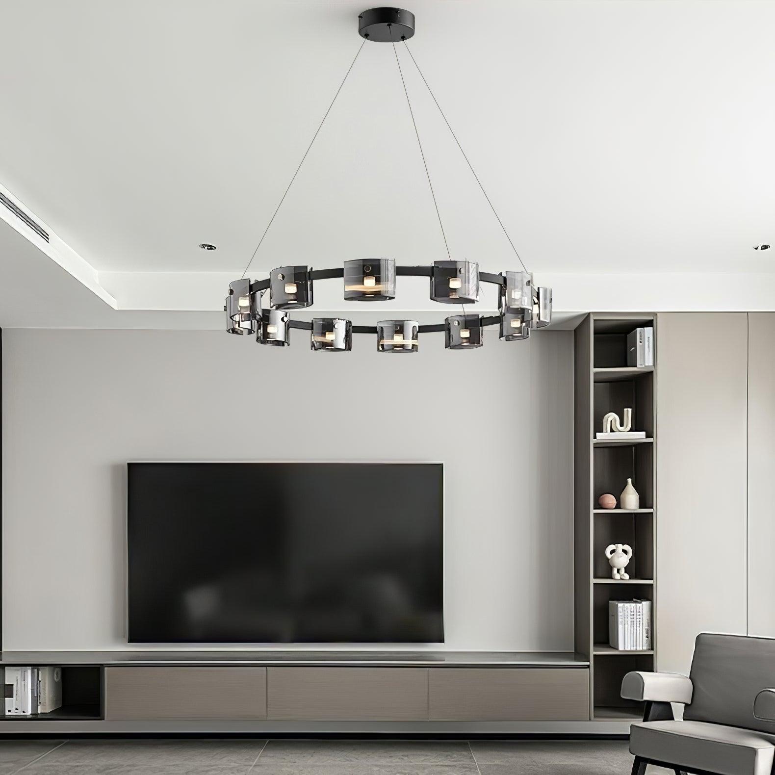 Lustra Kronleuchter Rund Glas Eisen Arme-Letslighting