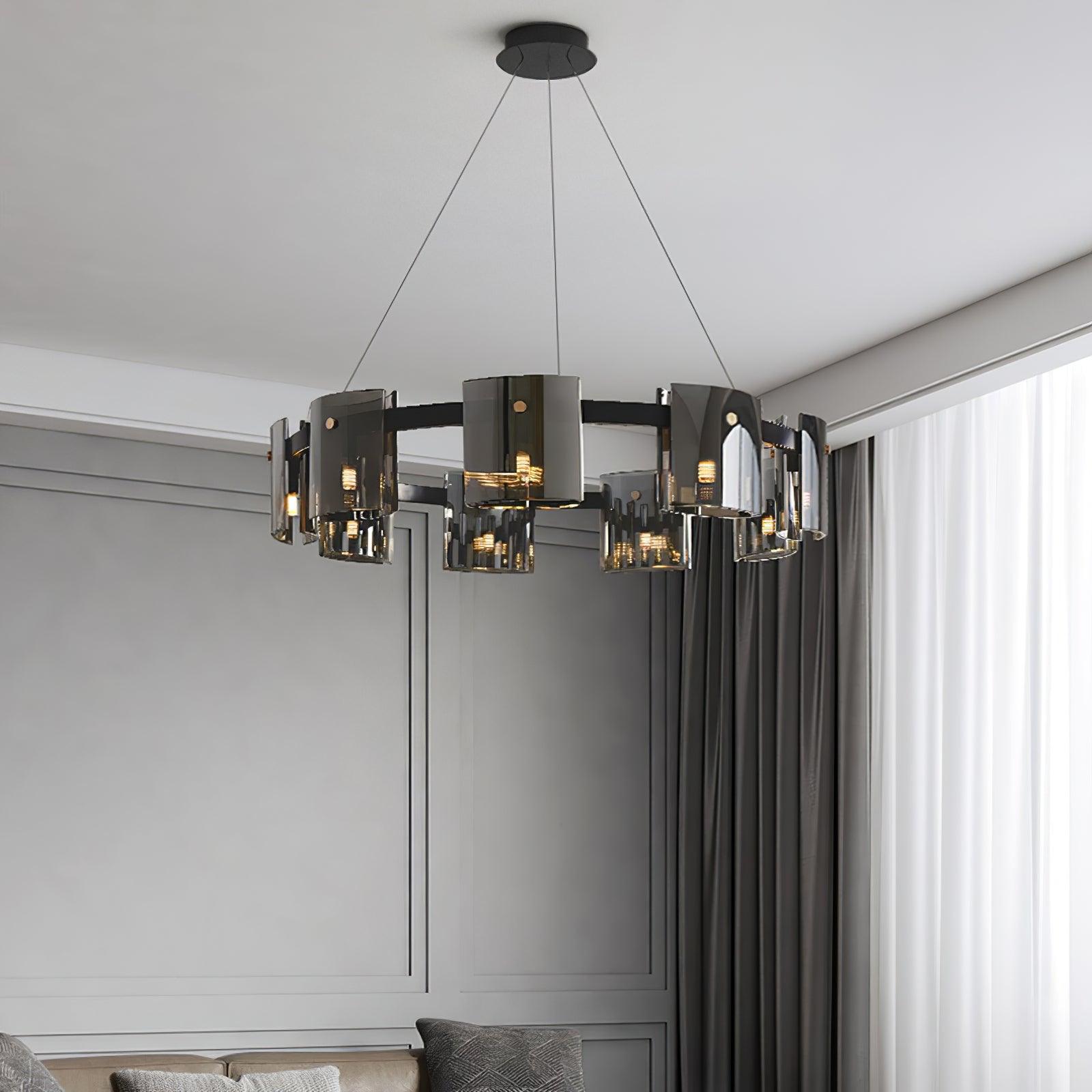 Lustra Kronleuchter Rund Glas Eisen Arme-Letslighting