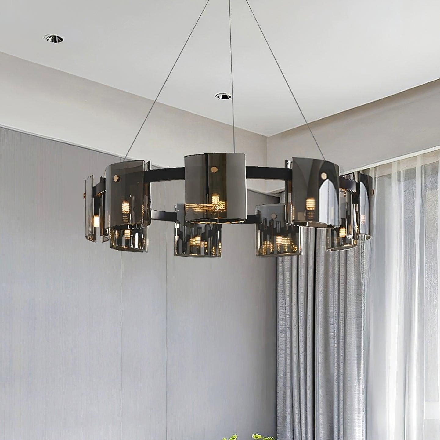 Lustra Kronleuchter Rund Glas Eisen Arme-Letslighting