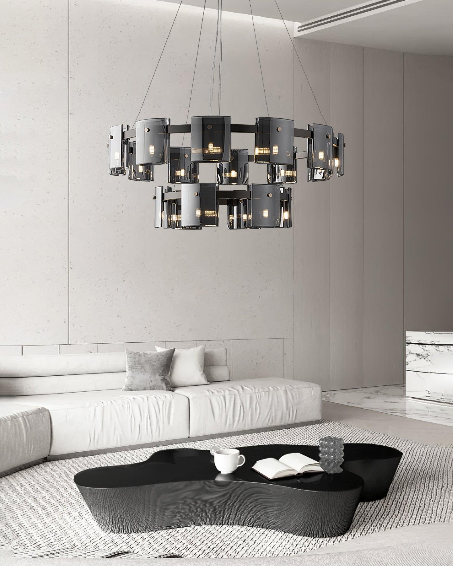 Lustra Kronleuchter Rund Glas Eisen Arme-Letslighting