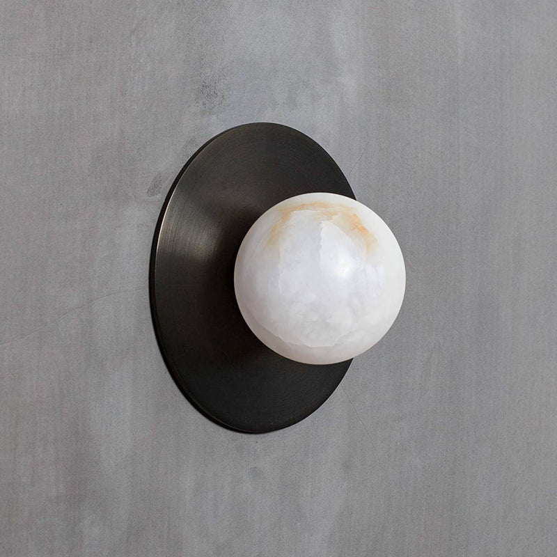 Glow Modern Minimalist Round Metal Alabaster Sconce Wall Lamp - Letslighting