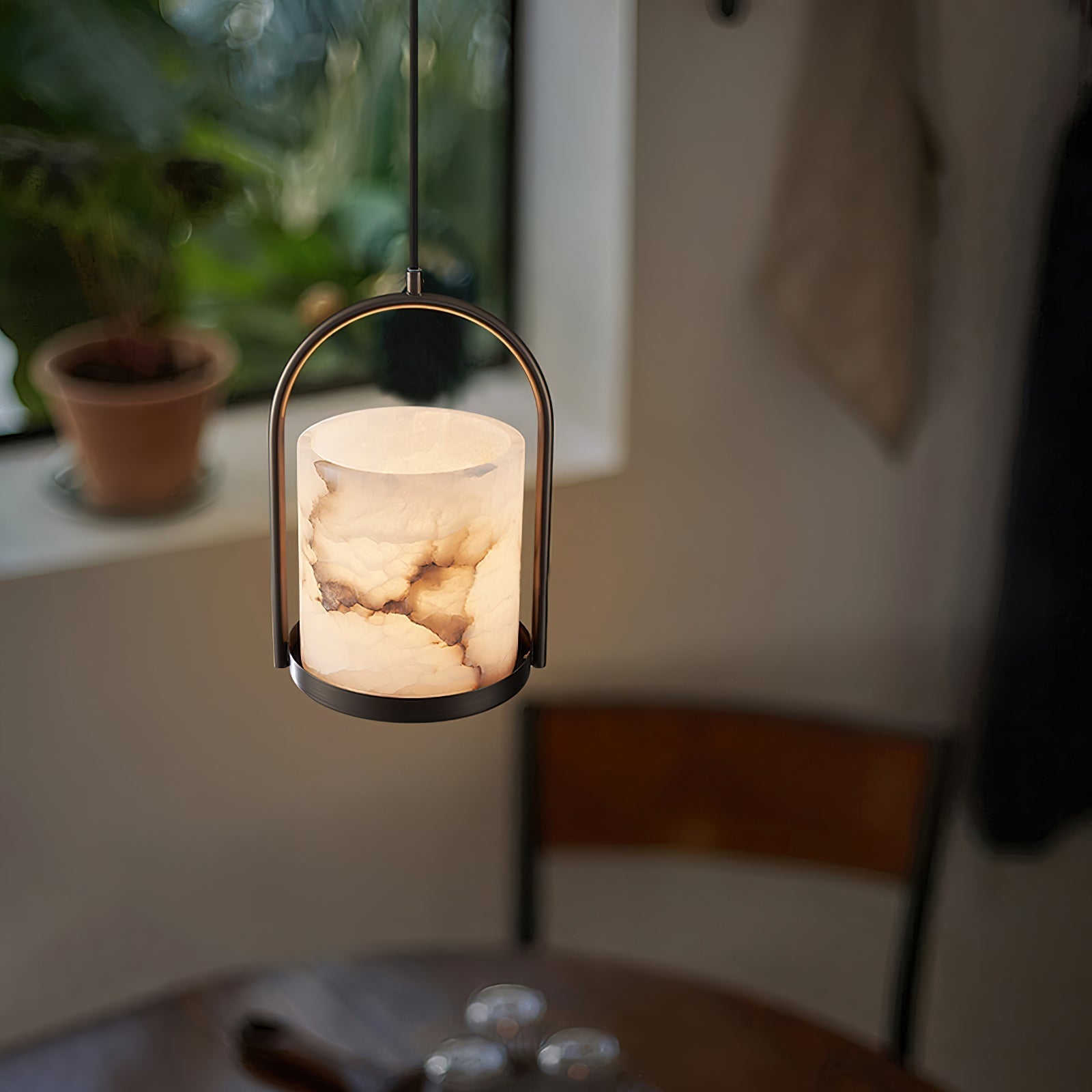 Jewel Modern Minimalist Brass Metal Alabaster Pendant Light - Letslighting