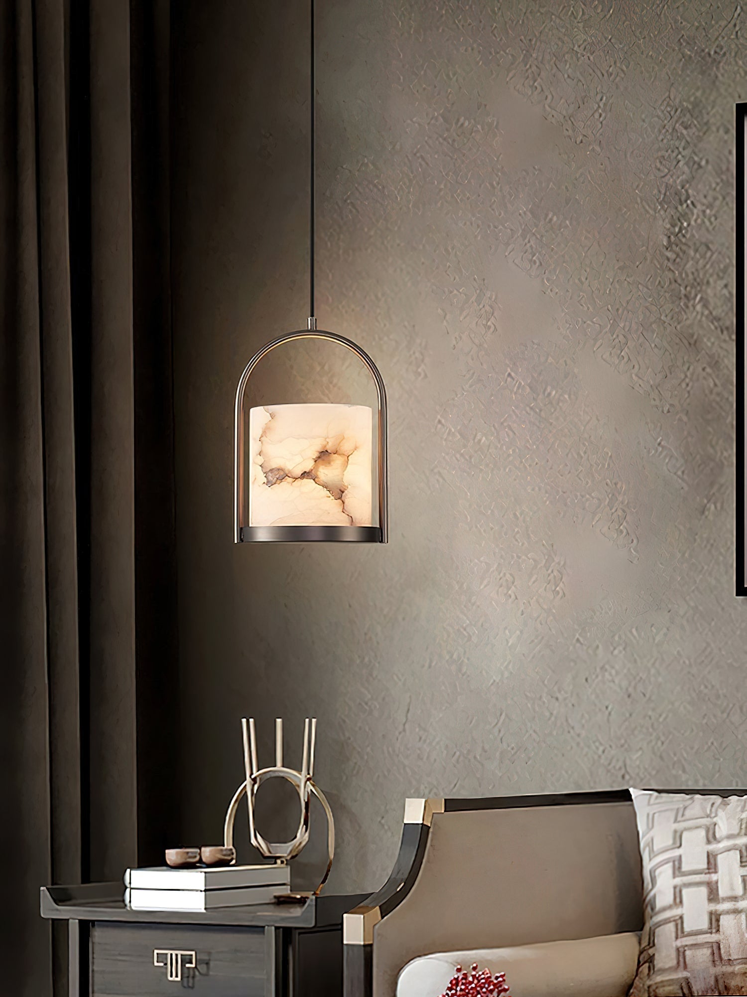 Jewel Modern Minimalist Brass Metal Alabaster Pendant Light - Letslighting