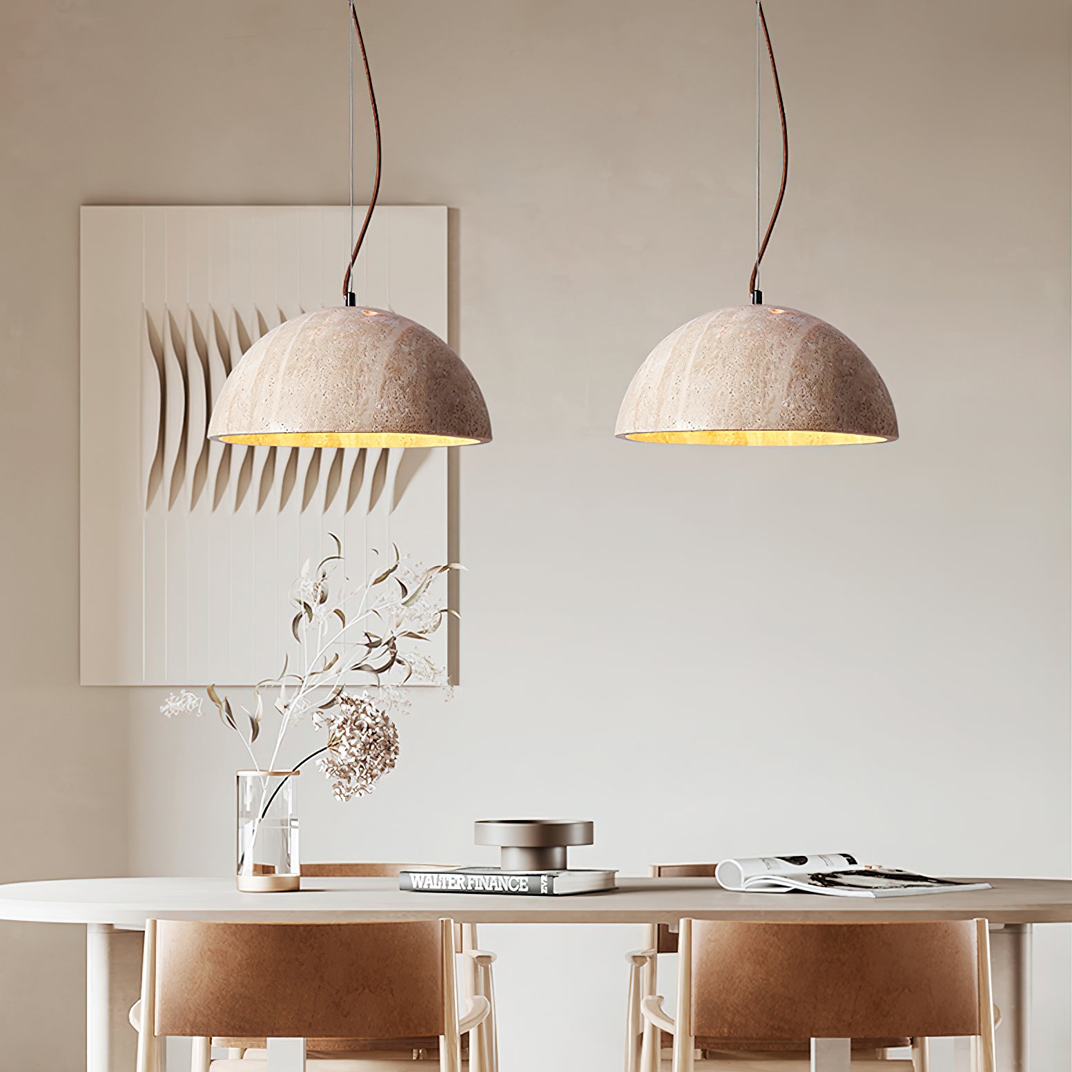 Avdoraris Dome-Shaped Travertine Pendant Light - Neutralighting
