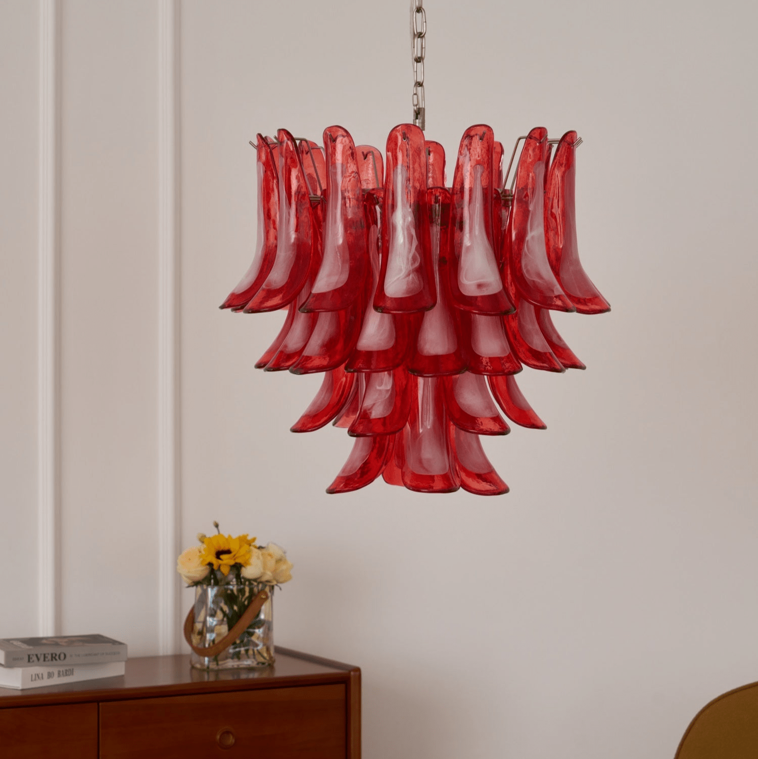 Aurora Chandelier Crimson Murano Glass Petals Layered Vintage - Neutralighting