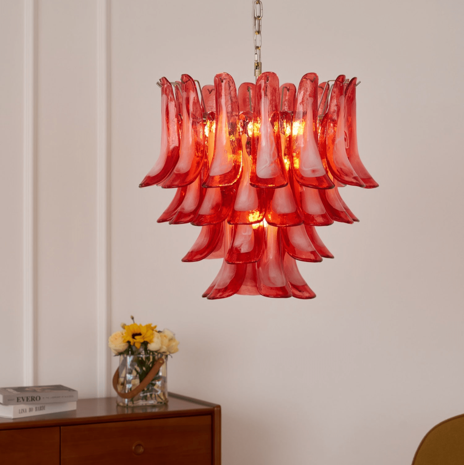 Aurora Chandelier Crimson Murano Glass Petals Layered Vintage - Neutralighting