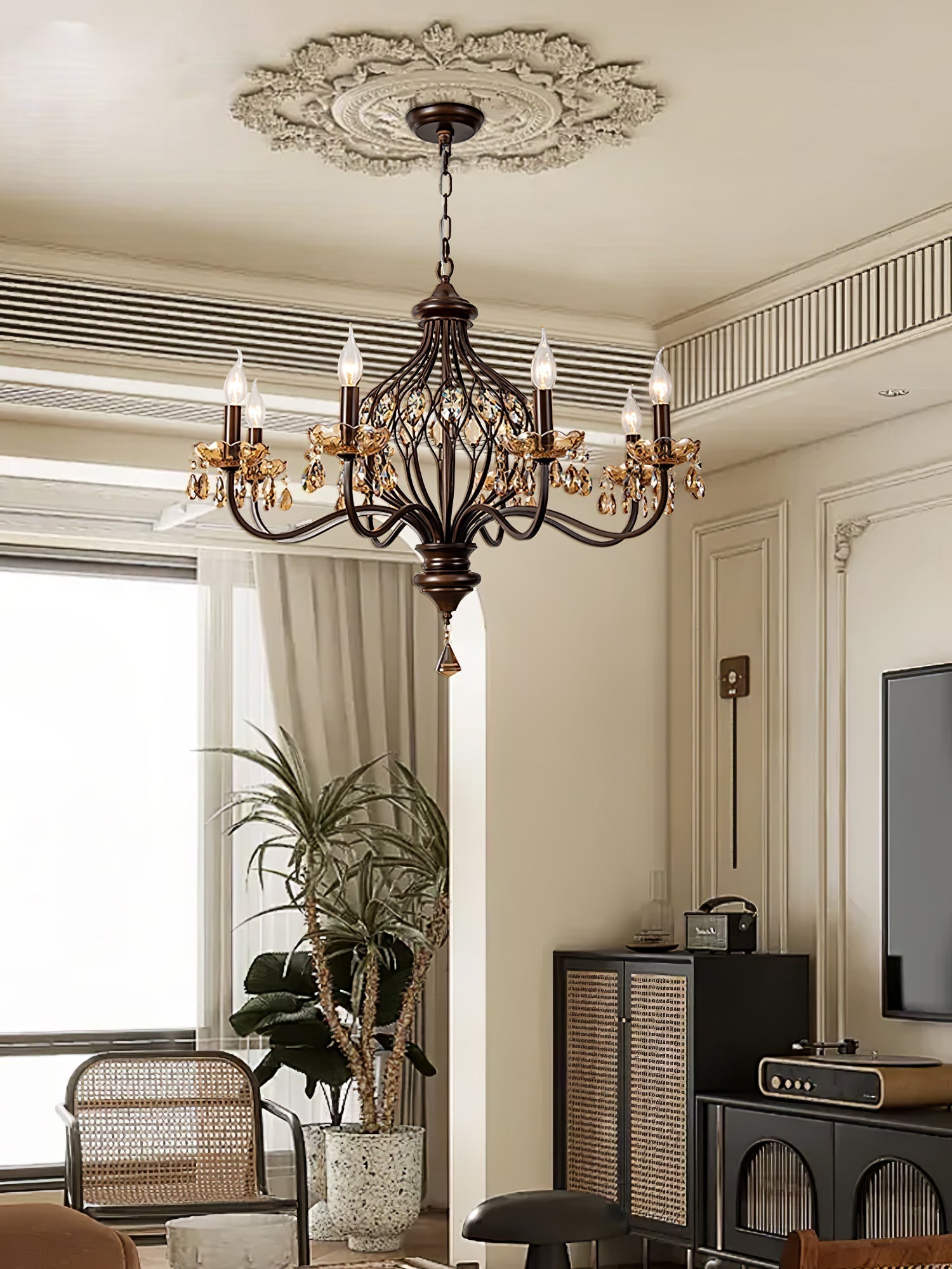 Enorel Vintage Kronleuchter aus Bronze und Kristall-Letslighting