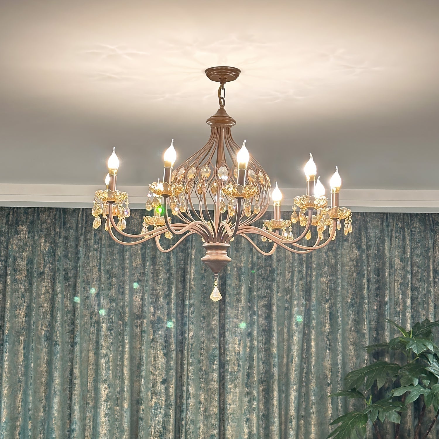 Enorel Vintage Kronleuchter aus Bronze und Kristall-Letslighting