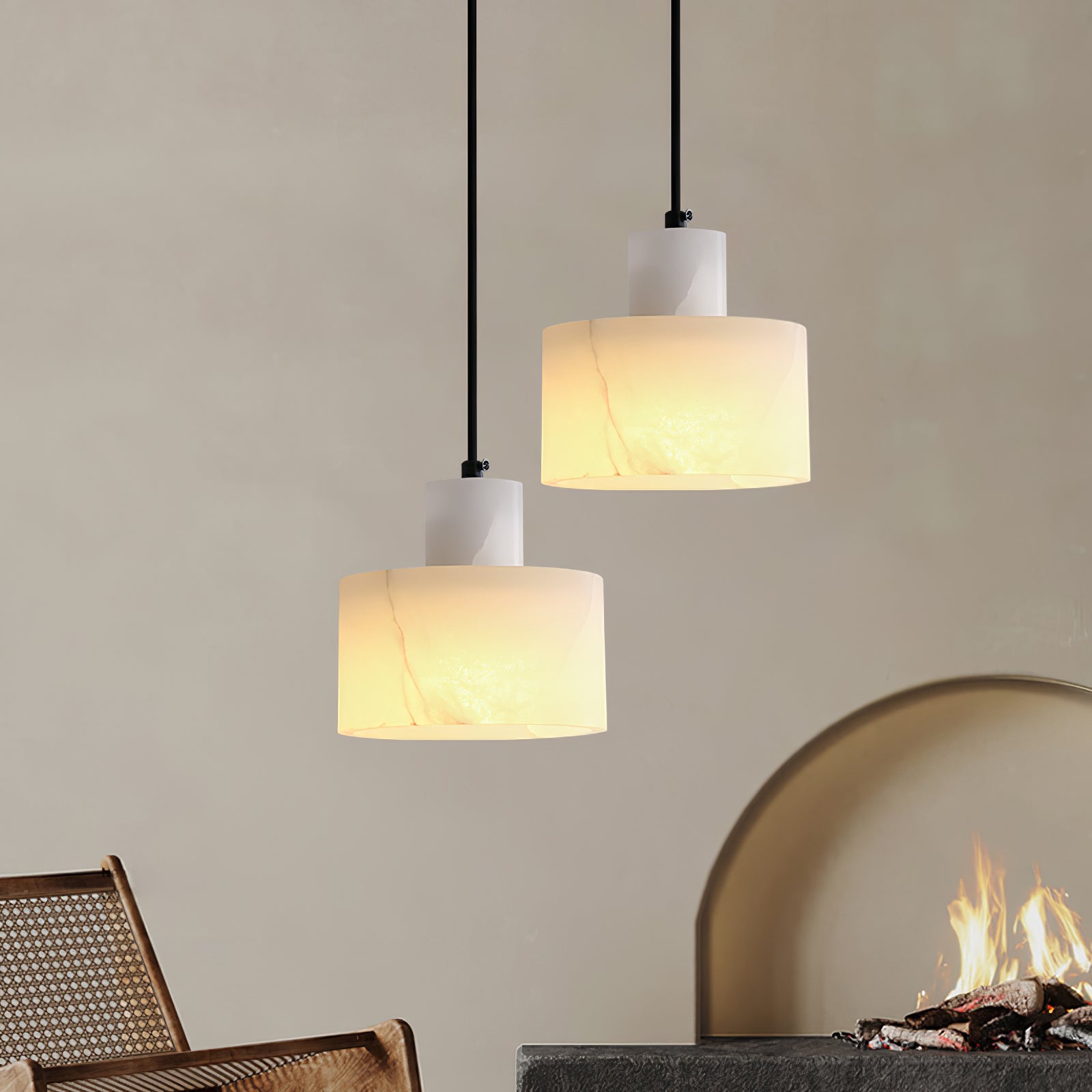 Alabaster Pendant Lgiht Dual Cylindrical - Neutralighting
