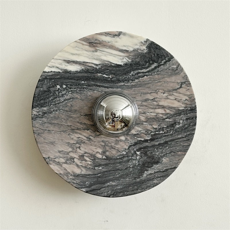 Zeno Modern Minimalist Round Chrome Marble Metal Wall Sconce - Letslighting