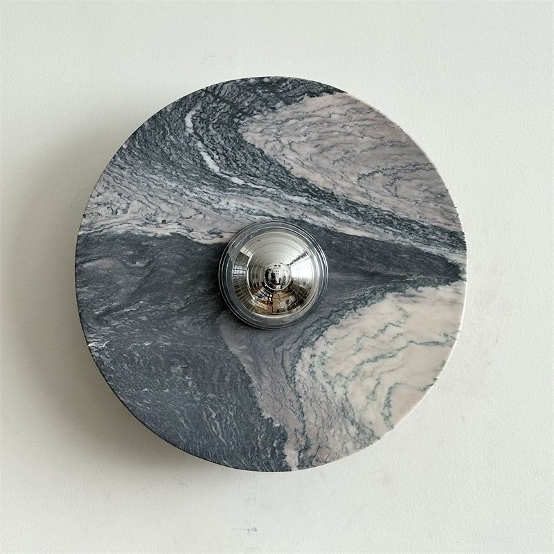 Zeno Modern Minimalist Round Chrome Marble Metal Wall Sconce - Letslighting