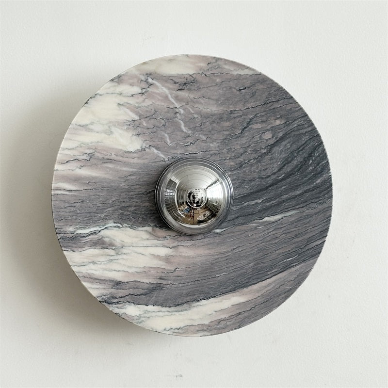 Zeno Modern Minimalist Round Chrome Marble Metal Wall Sconce - Letslighting