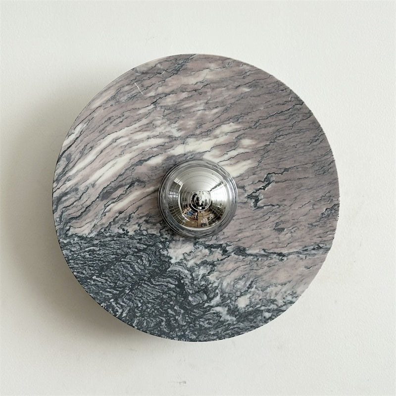 Zeno Modern Minimalist Round Chrome Marble Metal Wall Sconce - Letslighting