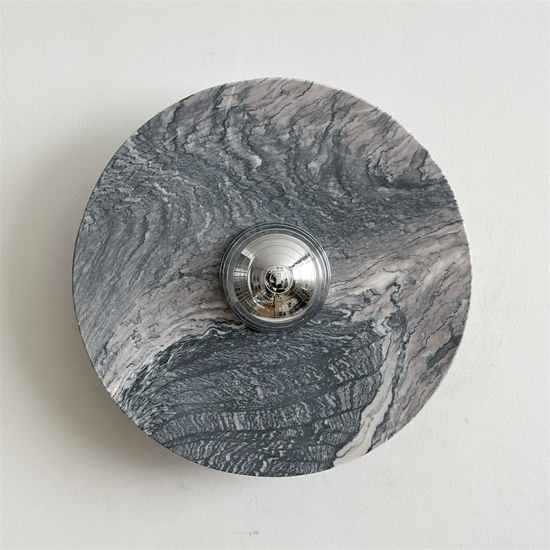 Zeno Modern Minimalist Round Chrome Marble Metal Wall Sconce - Letslighting