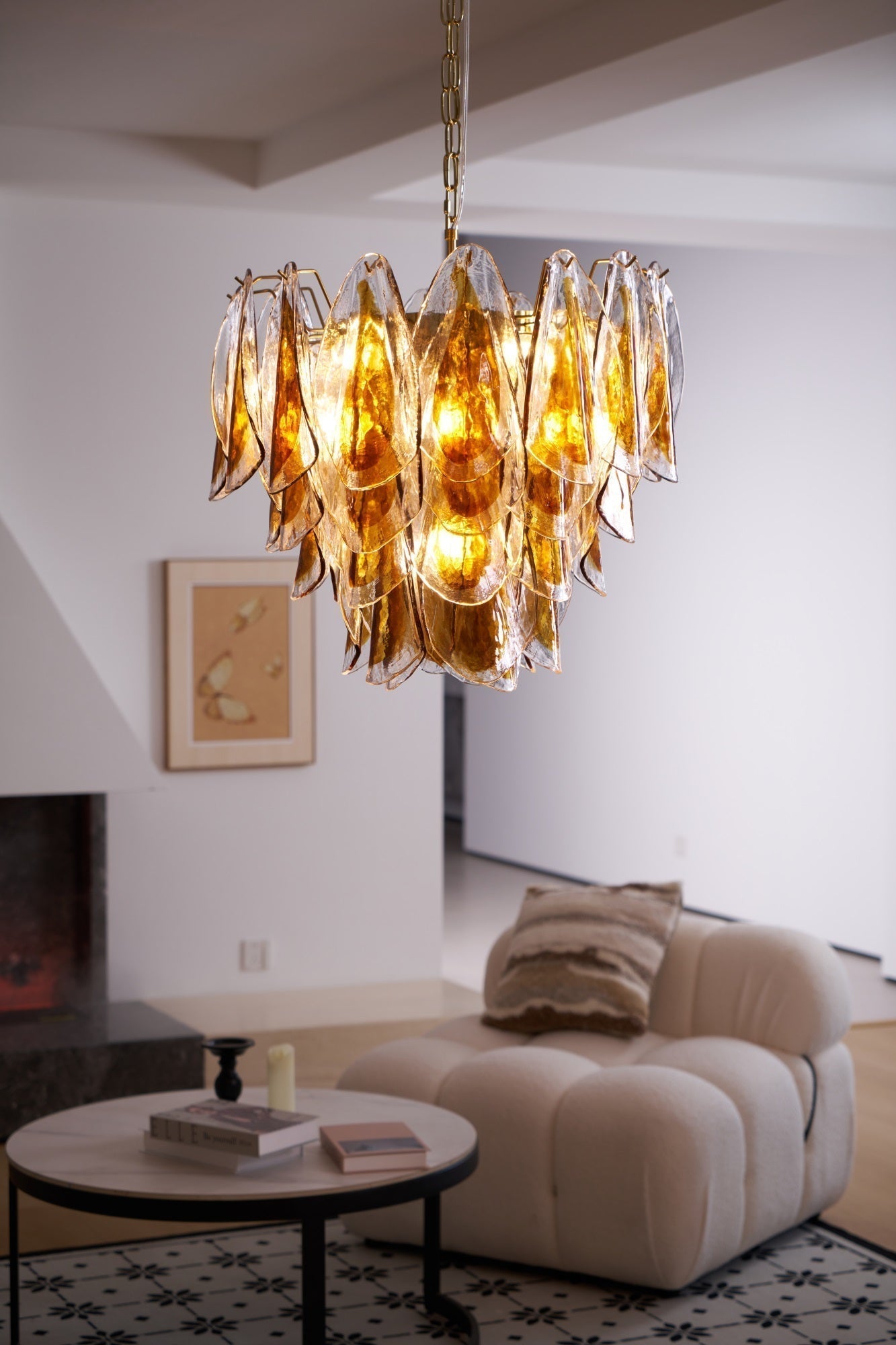 Aurora Chandelier Amber Leaf Glass Layered Organic Warmth - Neutralighting