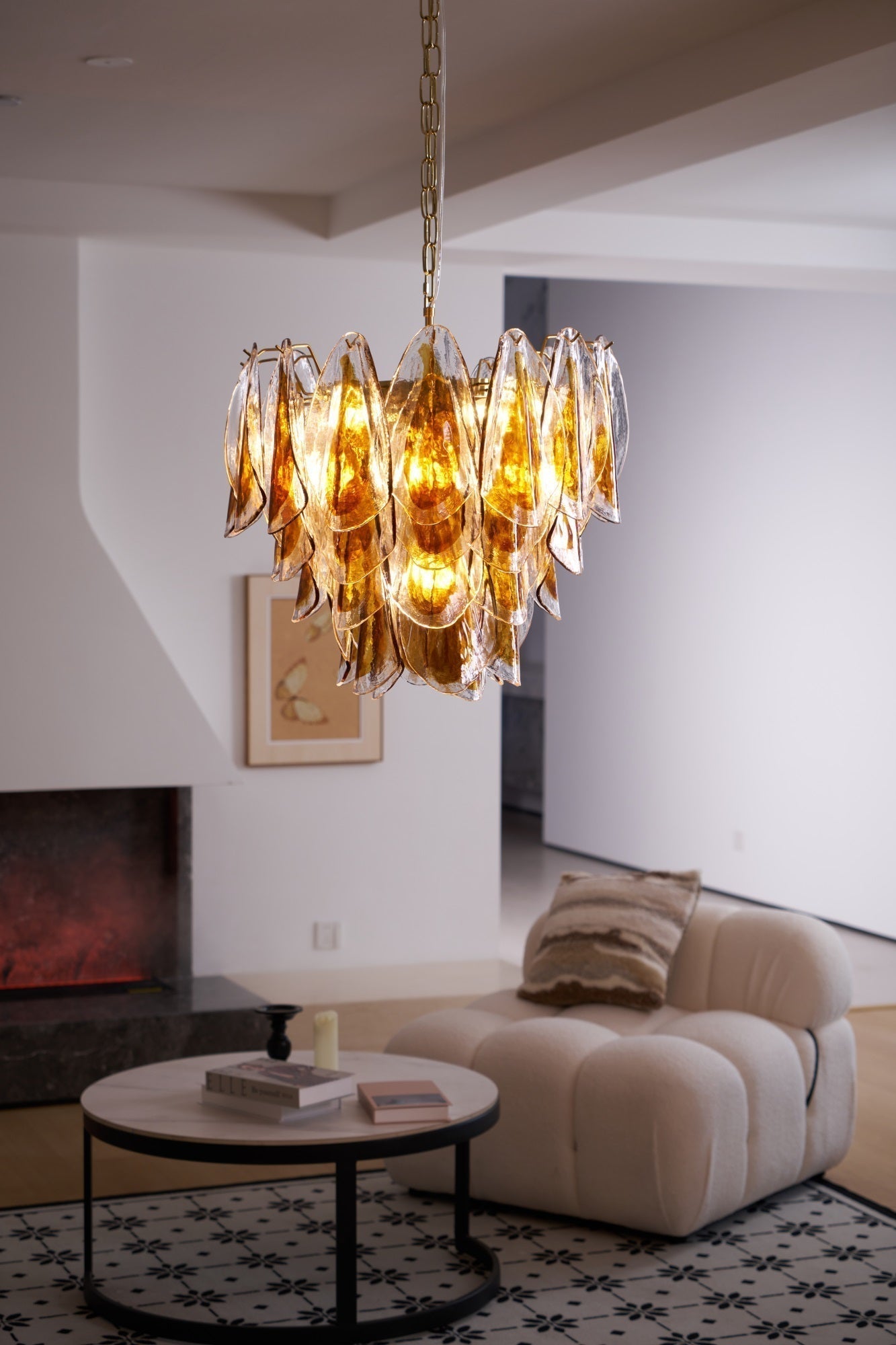 Aurora Chandelier Amber Leaf Glass Layered Organic Warmth - Neutralighting