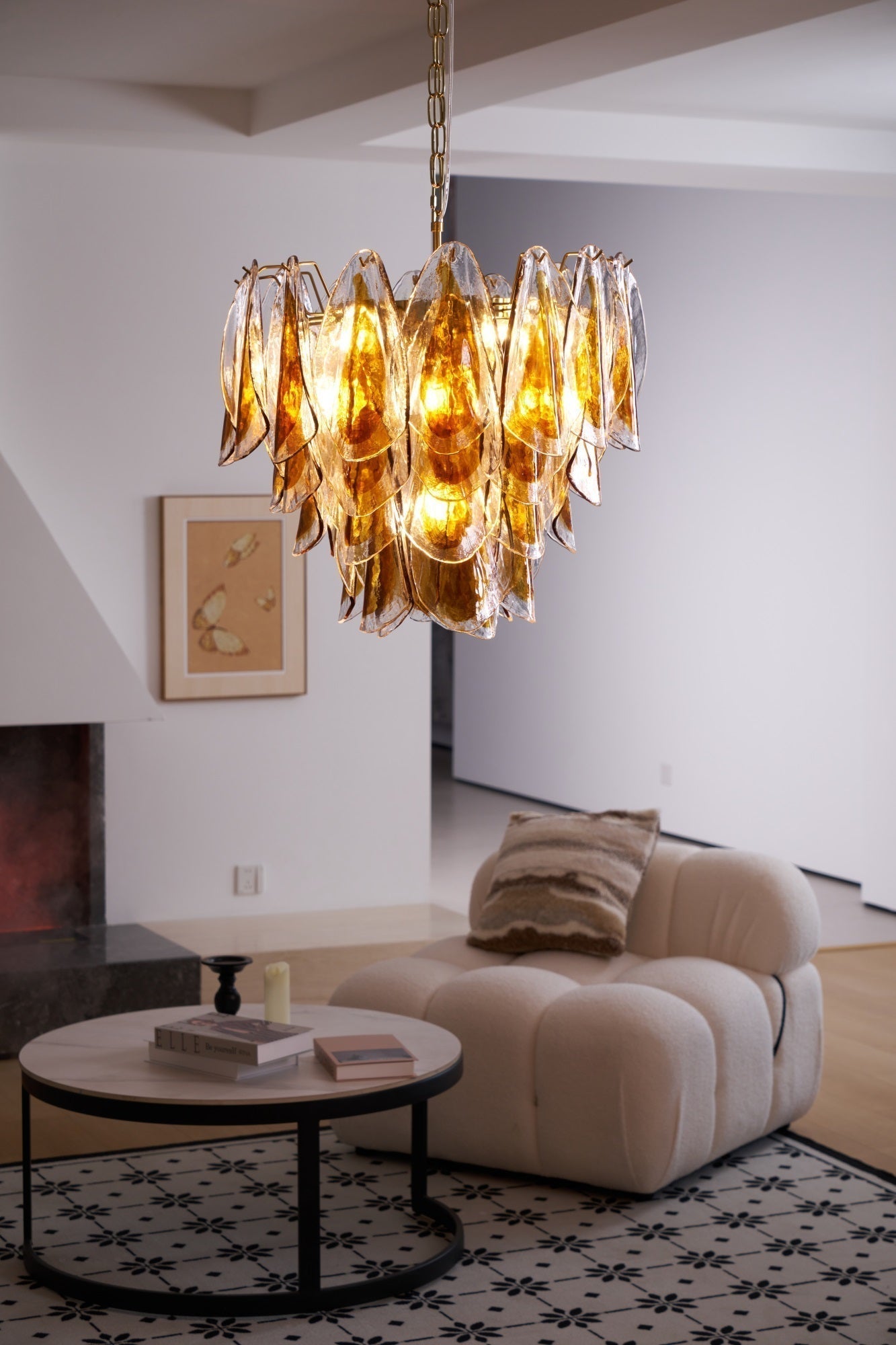 Aurora Chandelier Amber Leaf Glass Layered Organic Warmth - Neutralighting