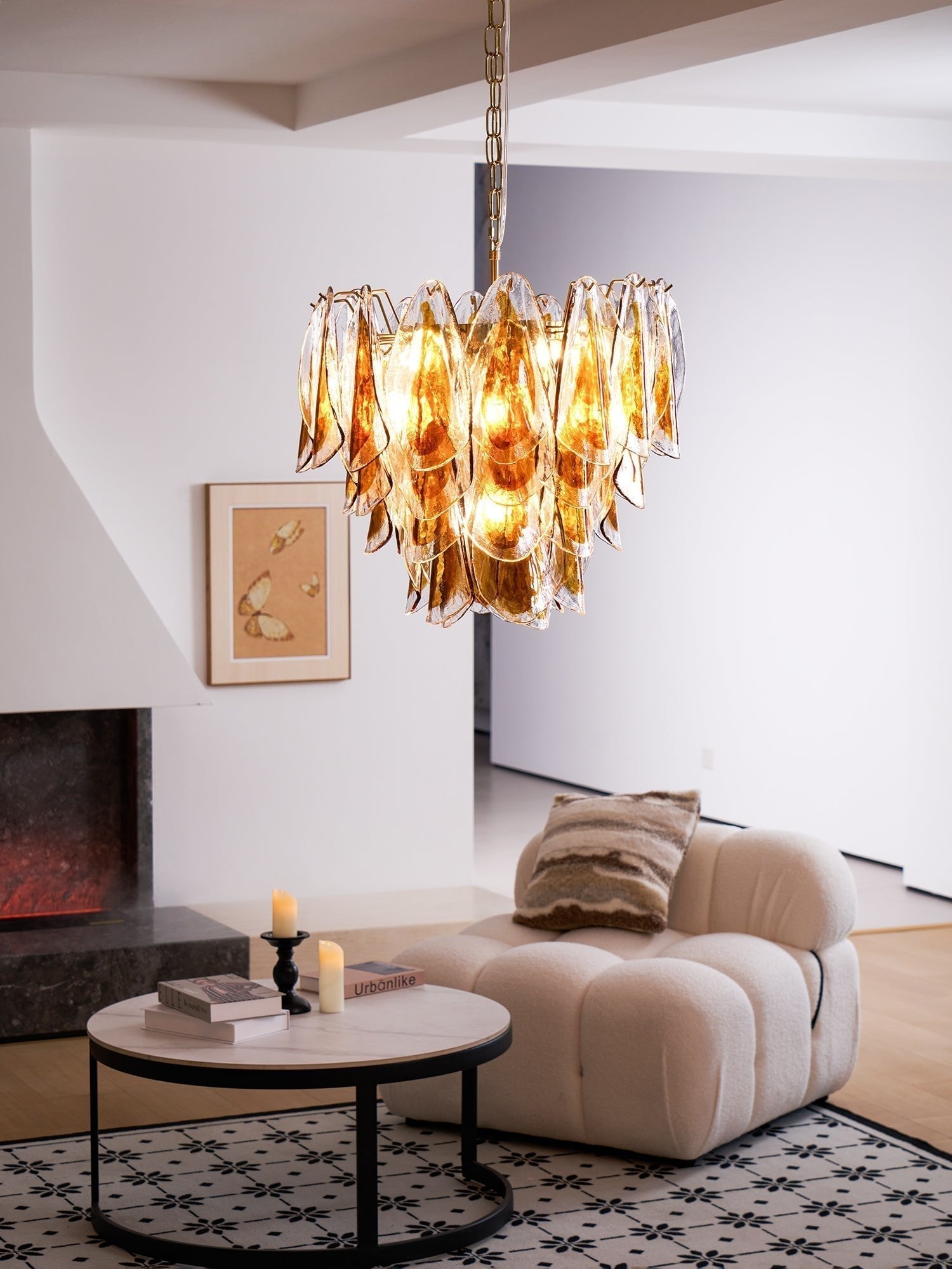 Aurora Chandelier Amber Leaf Glass Layered Organic Warmth - Neutralighting