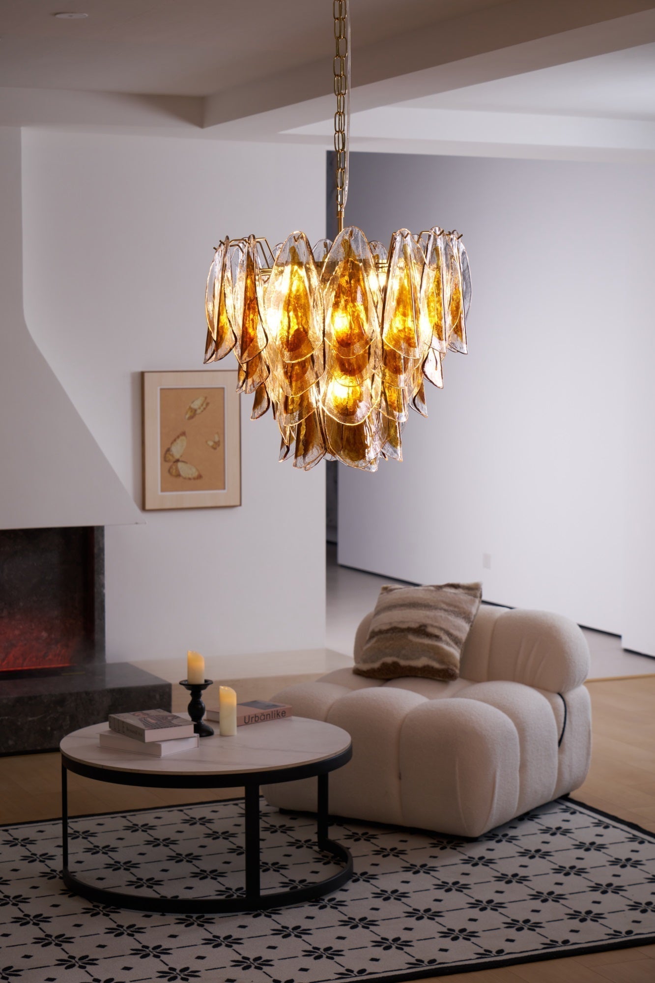 Aurora Chandelier Amber Leaf Glass Layered Organic Warmth - Neutralighting