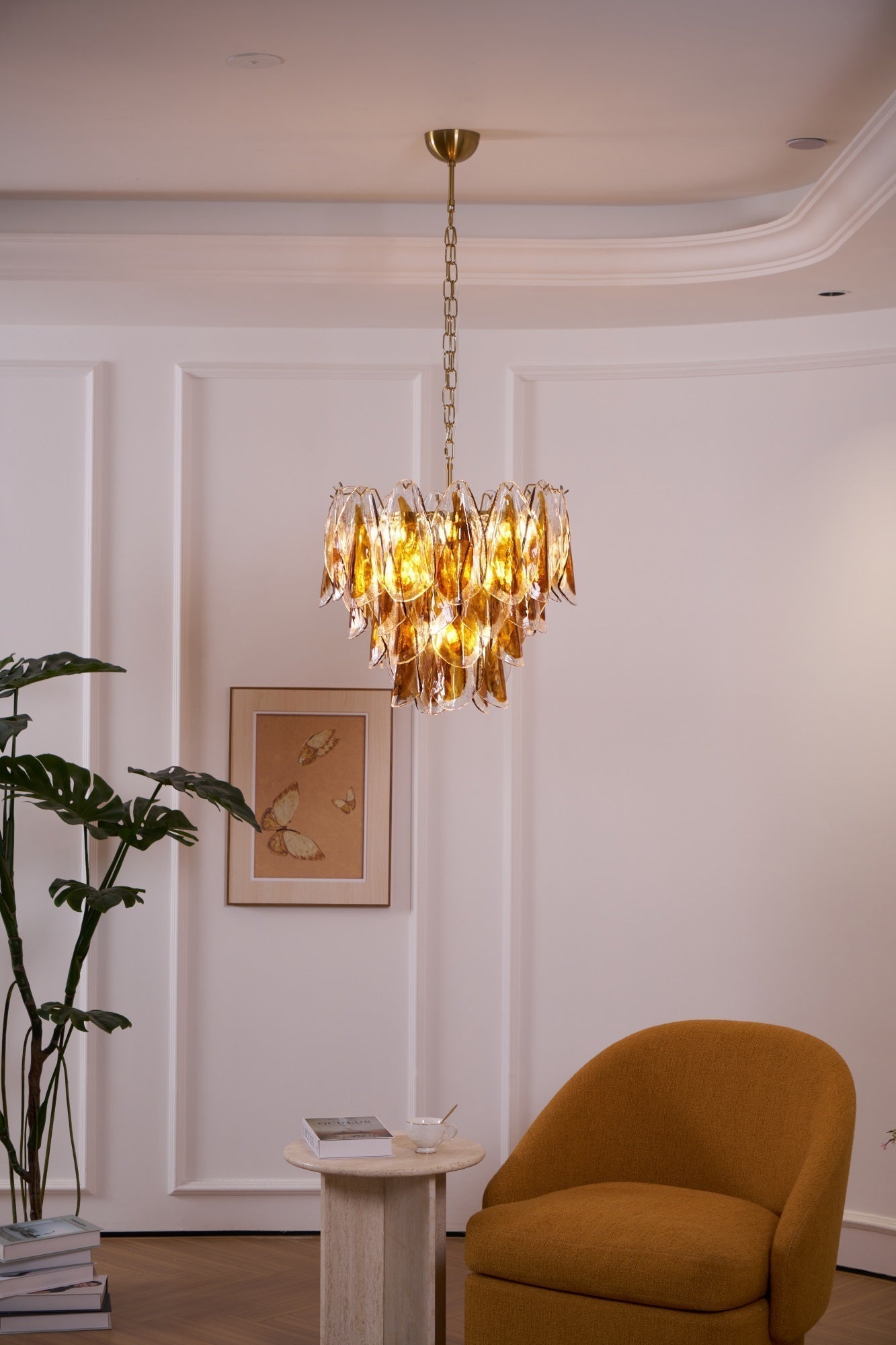 Aurora Chandelier Amber Leaf Glass Layered Organic Warmth - Neutralighting