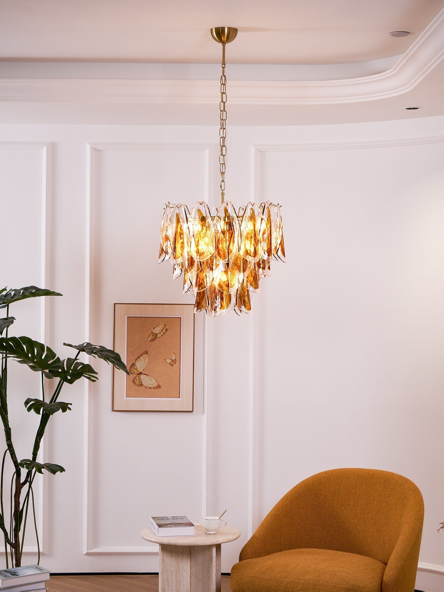 Aurora Chandelier Amber Leaf Glass Layered Organic Warmth - Neutralighting