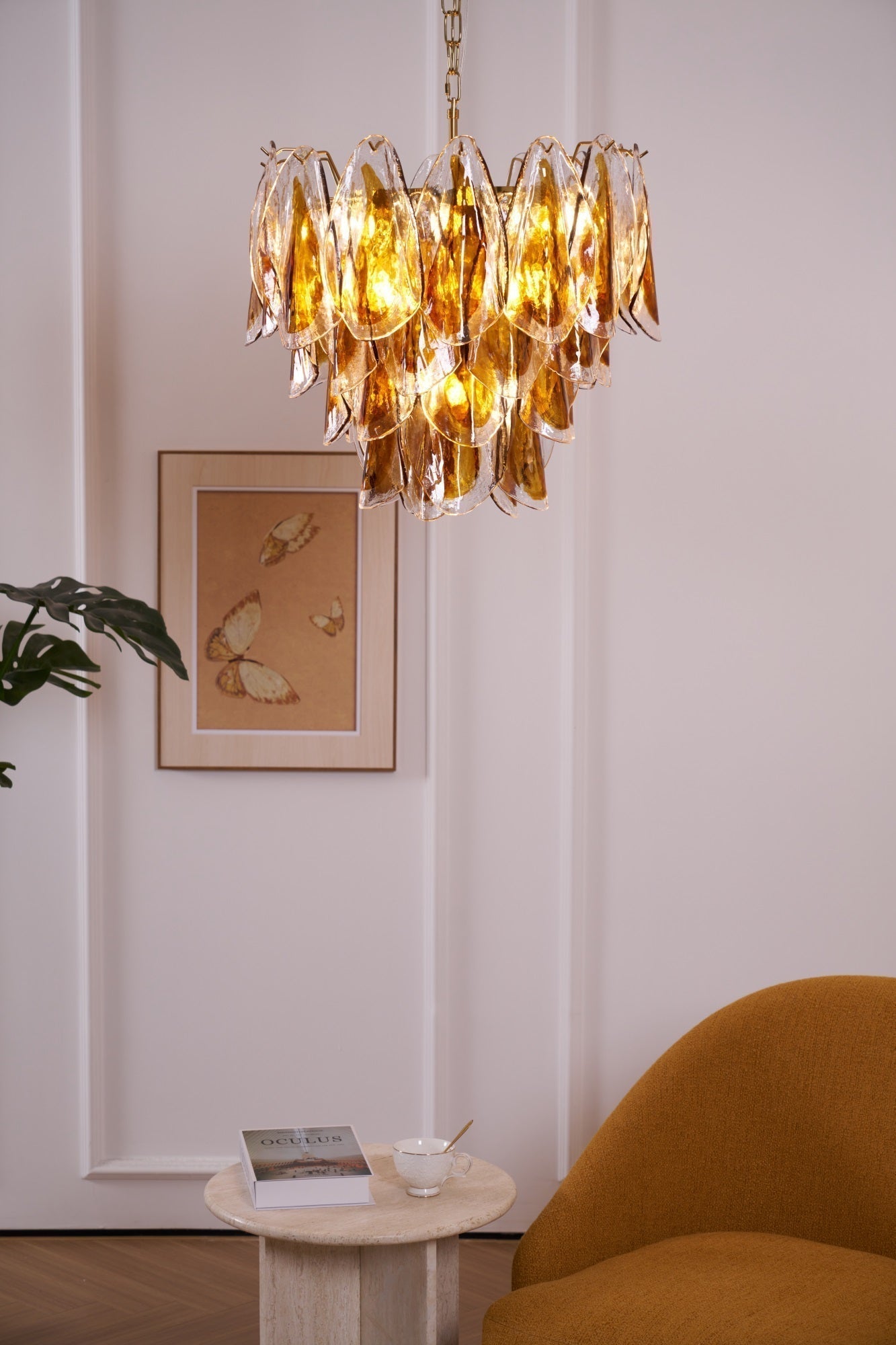 Aurora Chandelier Amber Leaf Glass Layered Organic Warmth - Neutralighting