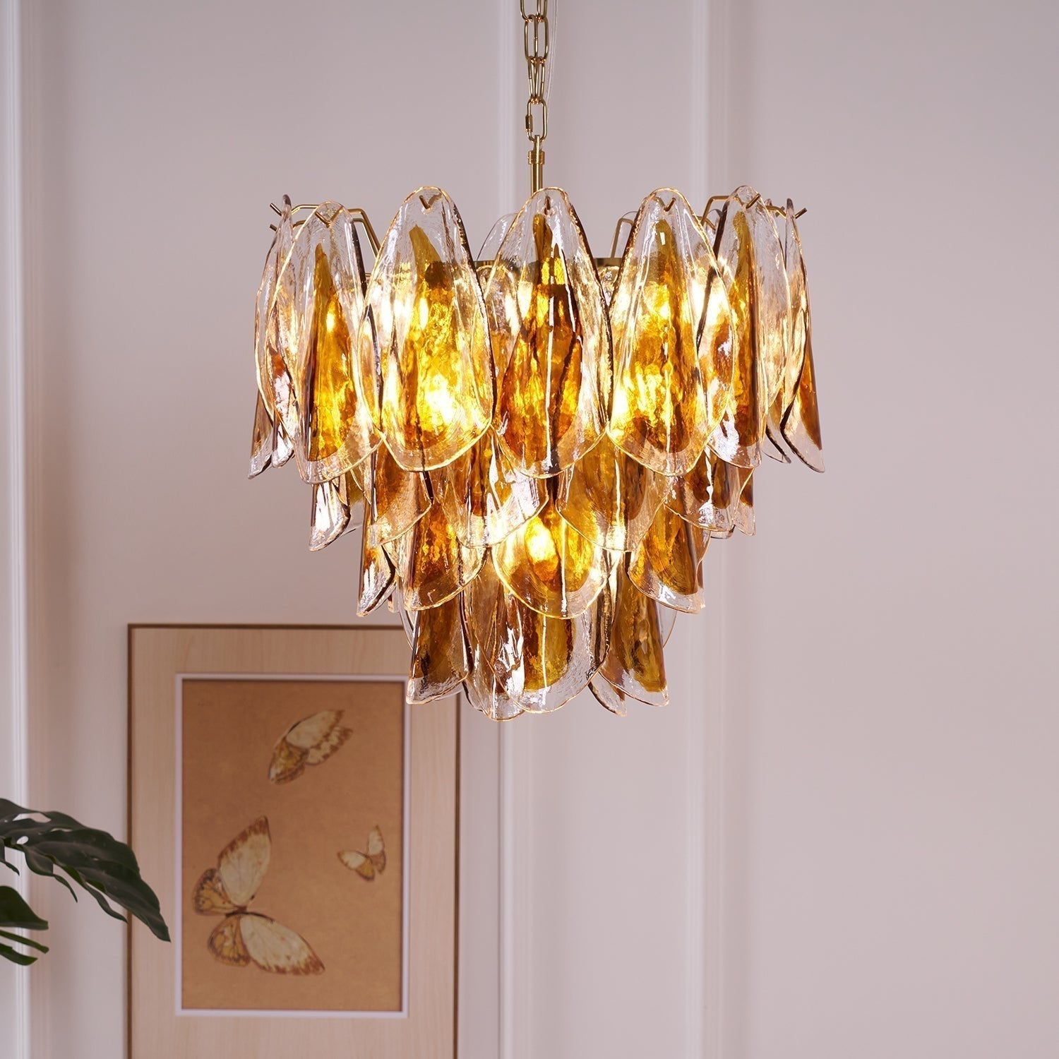Aurora Chandelier Amber Leaf Glass Layered Organic Warmth - Neutralighting