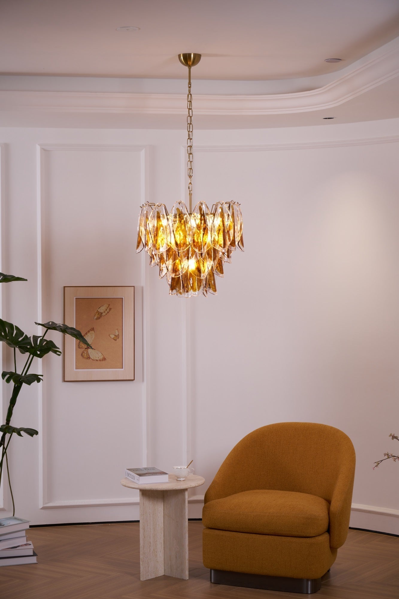 Aurora Chandelier Amber Leaf Glass Layered Organic Warmth - Neutralighting