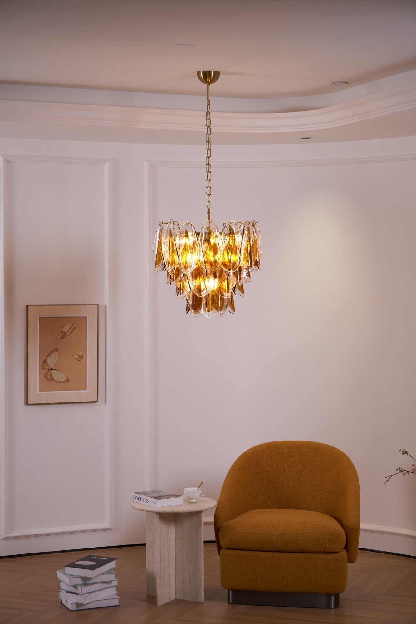 Aurora Chandelier Amber Leaf Glass Layered Organic Warmth - Neutralighting