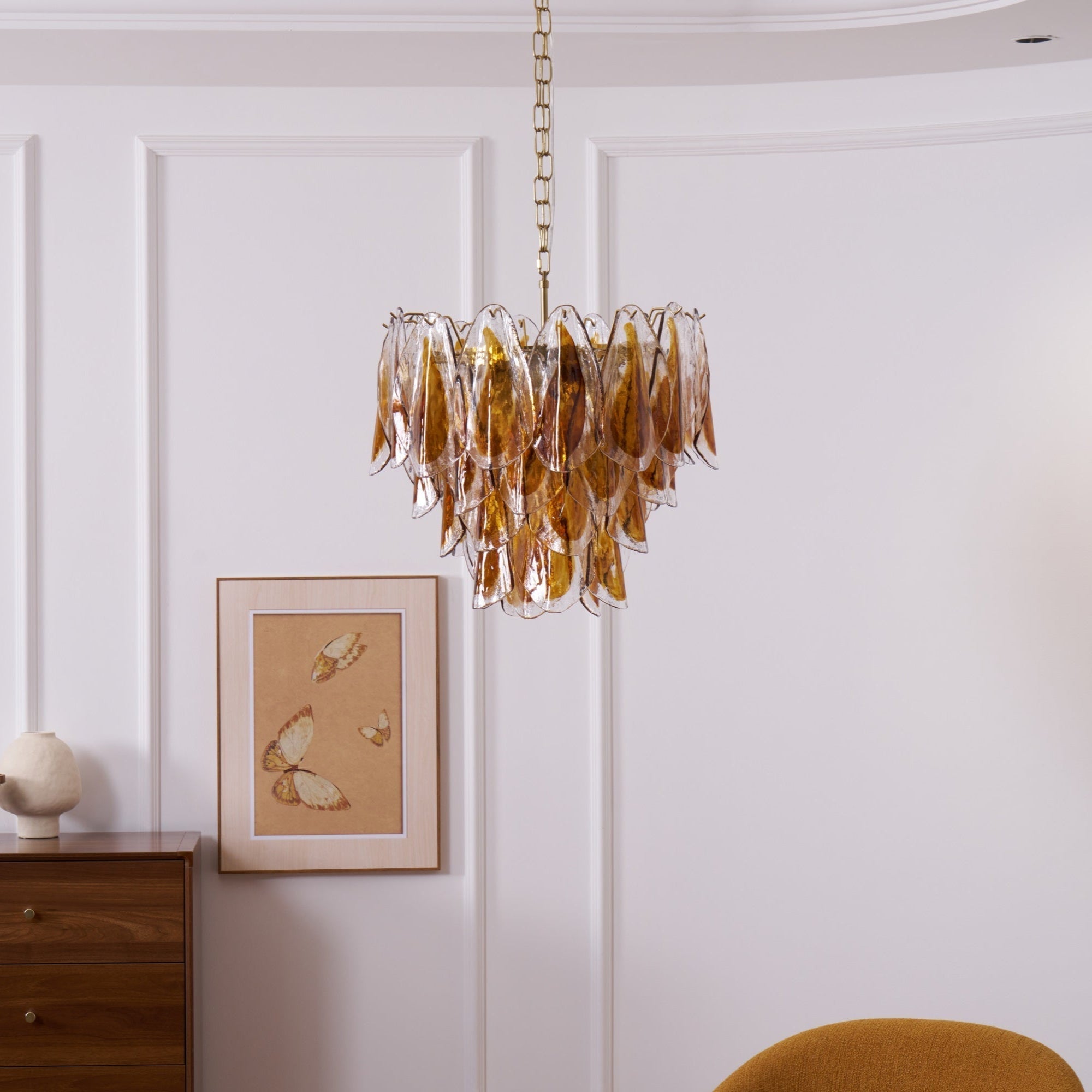 Aurora Chandelier Amber Leaf Glass Layered Organic Warmth - Neutralighting